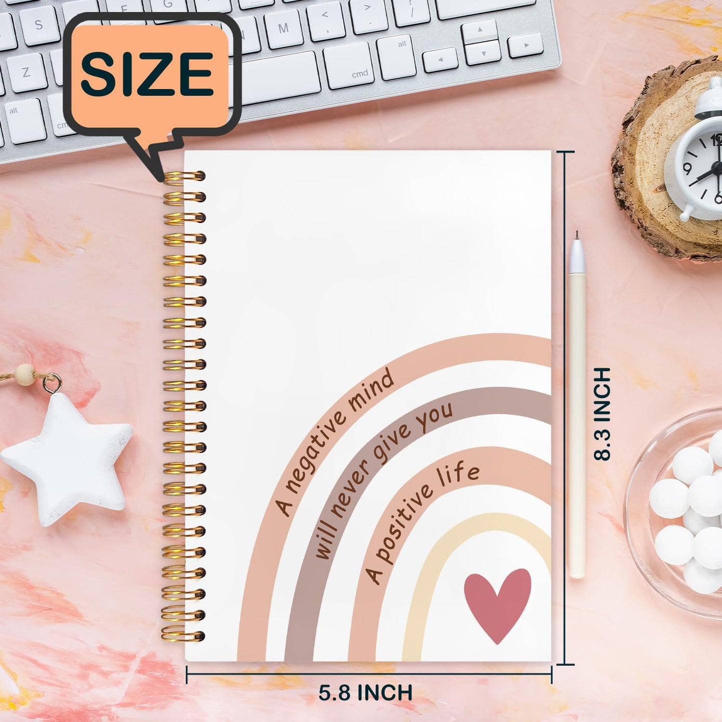 Boho Rainbow Inspirational Spiral Journal Notebook 5.5x8.3in, Affirmation Journal for Women, A Negative Mind Will Never Give You a Positive Life Motivational Notebooks for Note Taking