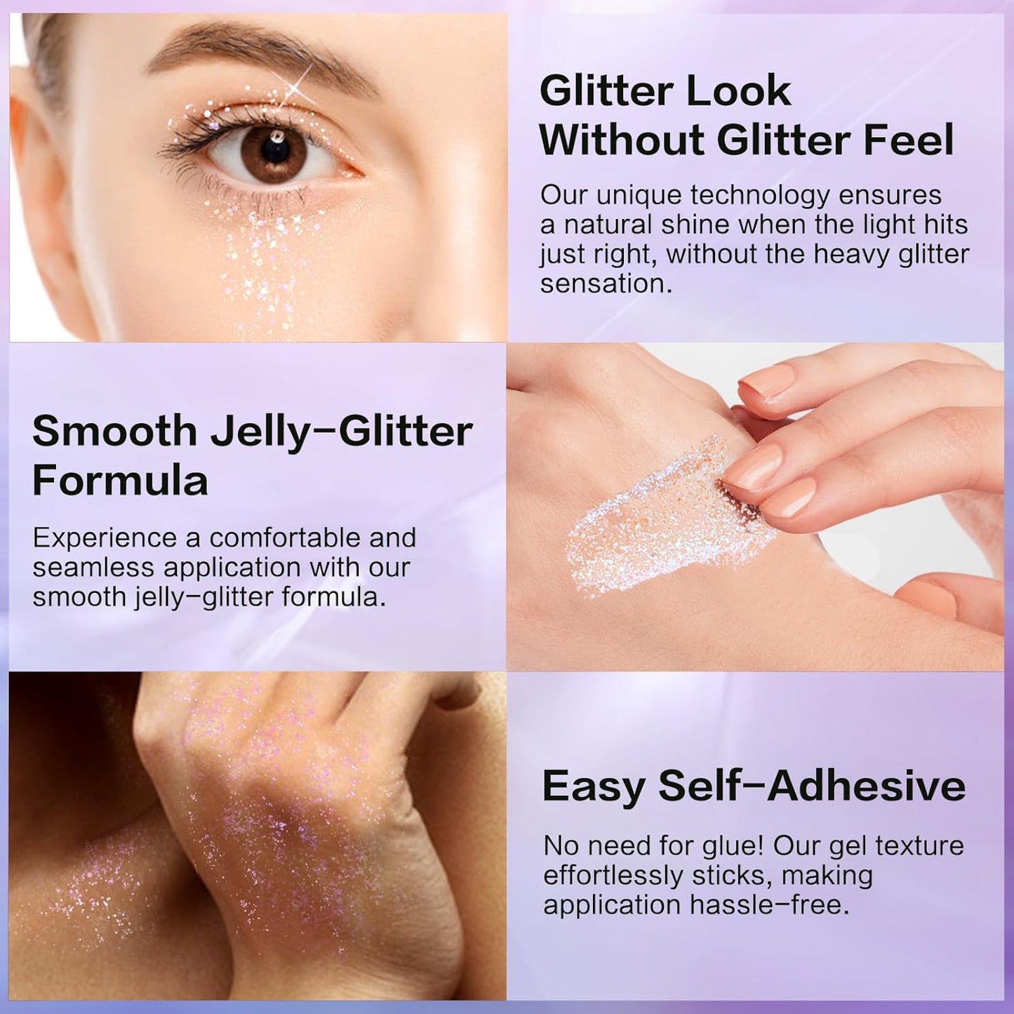 LANGMANNI Holographic Body Glitter Gel for Body, Face, Hair and Lip.Color Changing Glitter Gel Under Light. Vegan & Cruelty Free-1.35 oz (1# Golden Ocean+2# Sparkling Pink)