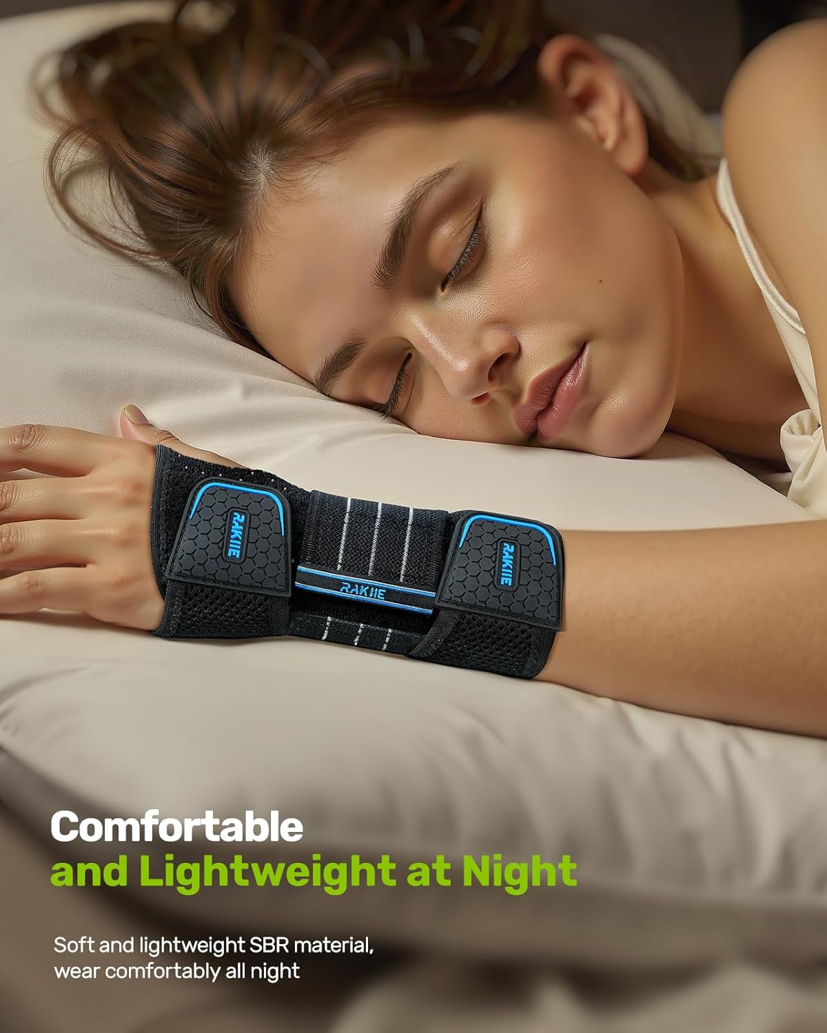 Carpal Tunnel Wrist Brace, Breathable Night Wrist Support with 3 Metal Splints, Hand Brace for Men Women No Pressure on Thumb, Splint Stabilizer for Work, Blue Right Hand, Size M