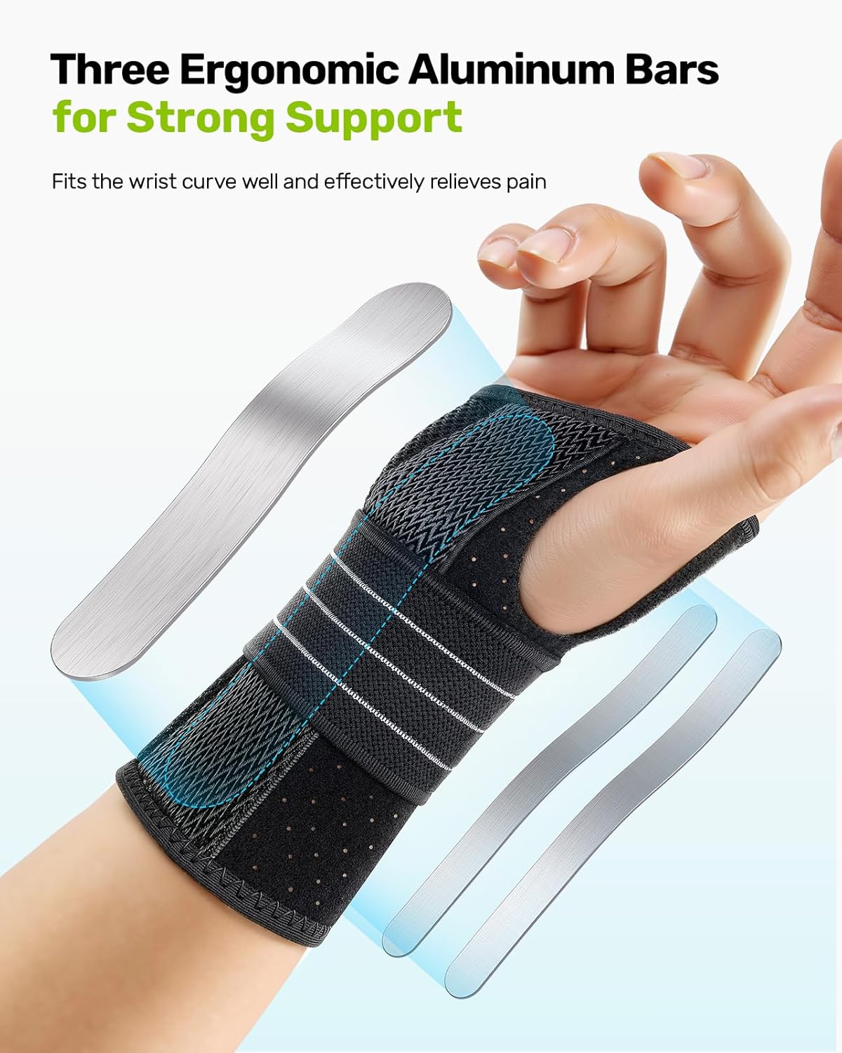Carpal Tunnel Wrist Brace, Adjustable Night Wrist Support with 3 Metal Splints, Hand Brace for Men Women No Pressure on Thumb, Splint Stabilizer for Work, Gray Left Hand, Size M