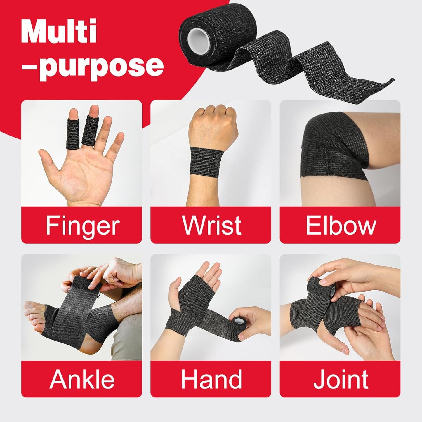 AZEN 40 Pack Self Adhesive Bandage Wrap Black, 2" X 5 Yards Black Athletic Tape, Vet Wrap, Tattoo Grip Tape Wrap，Ankle Tape, Cohesive Bandage Wrap