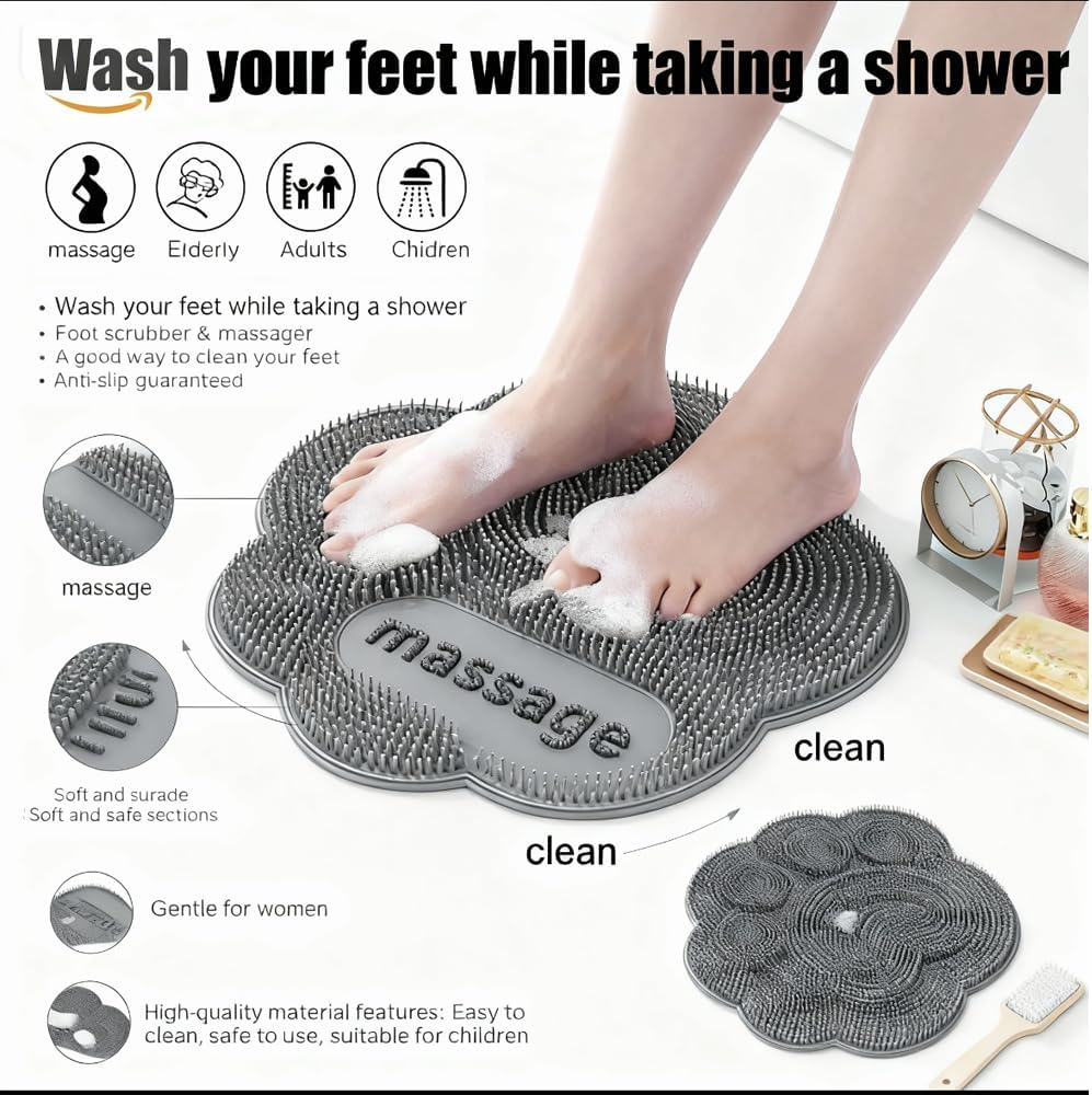 Foot Scrubber Mat for Use in Shower - Shower Foot Cleaner Dead Skin, Foot Massager Spa Mat for Men & Women to Soothe Achy Feet, Non Slip Suction Cups