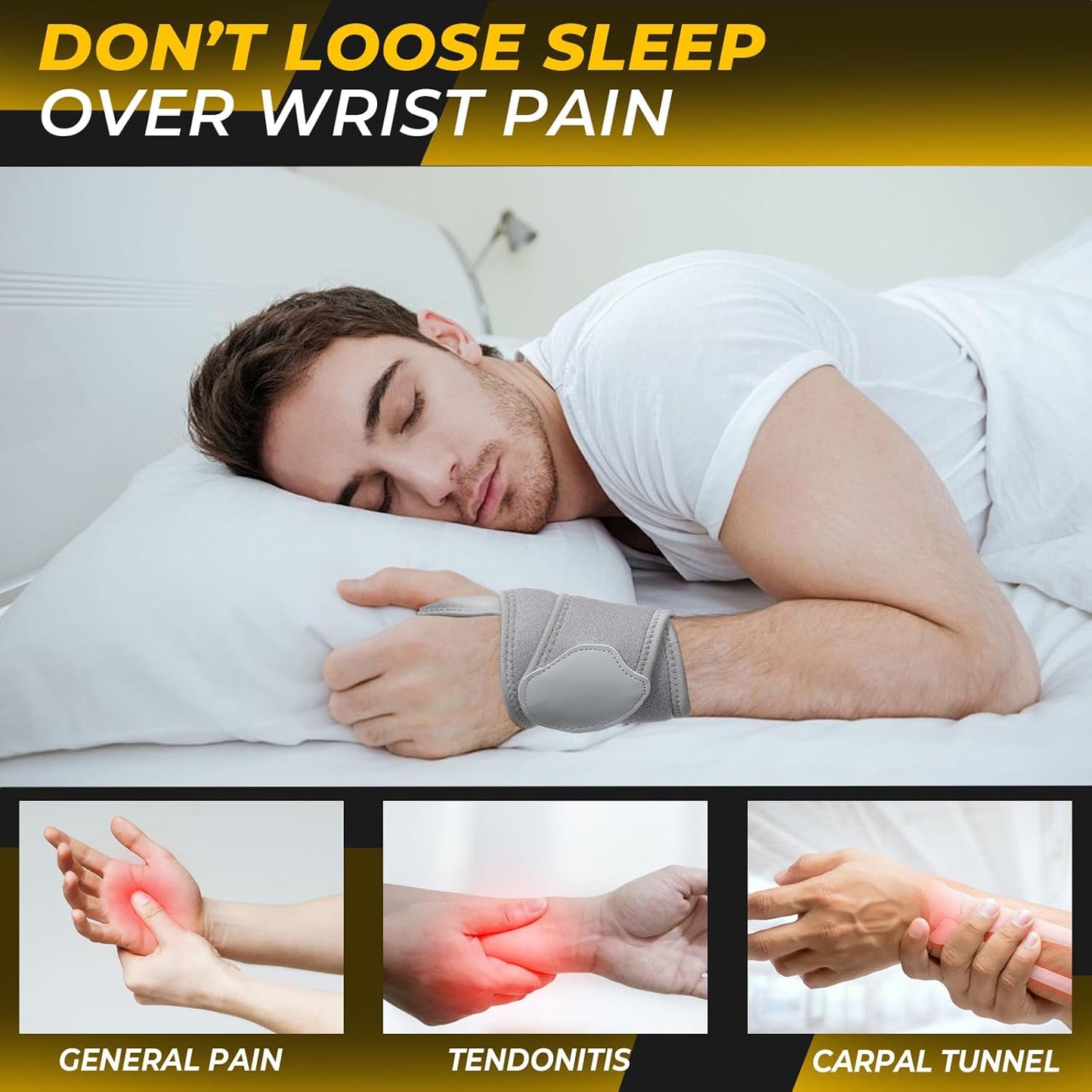 NeoTech Care Wrist Band - Elastic & Breathable Fabric - Adjustable Compression Strap - Men, Women, Right or Left - Support Wrap for Protection or Sports (Gray Color, Size M, 1 Pair)