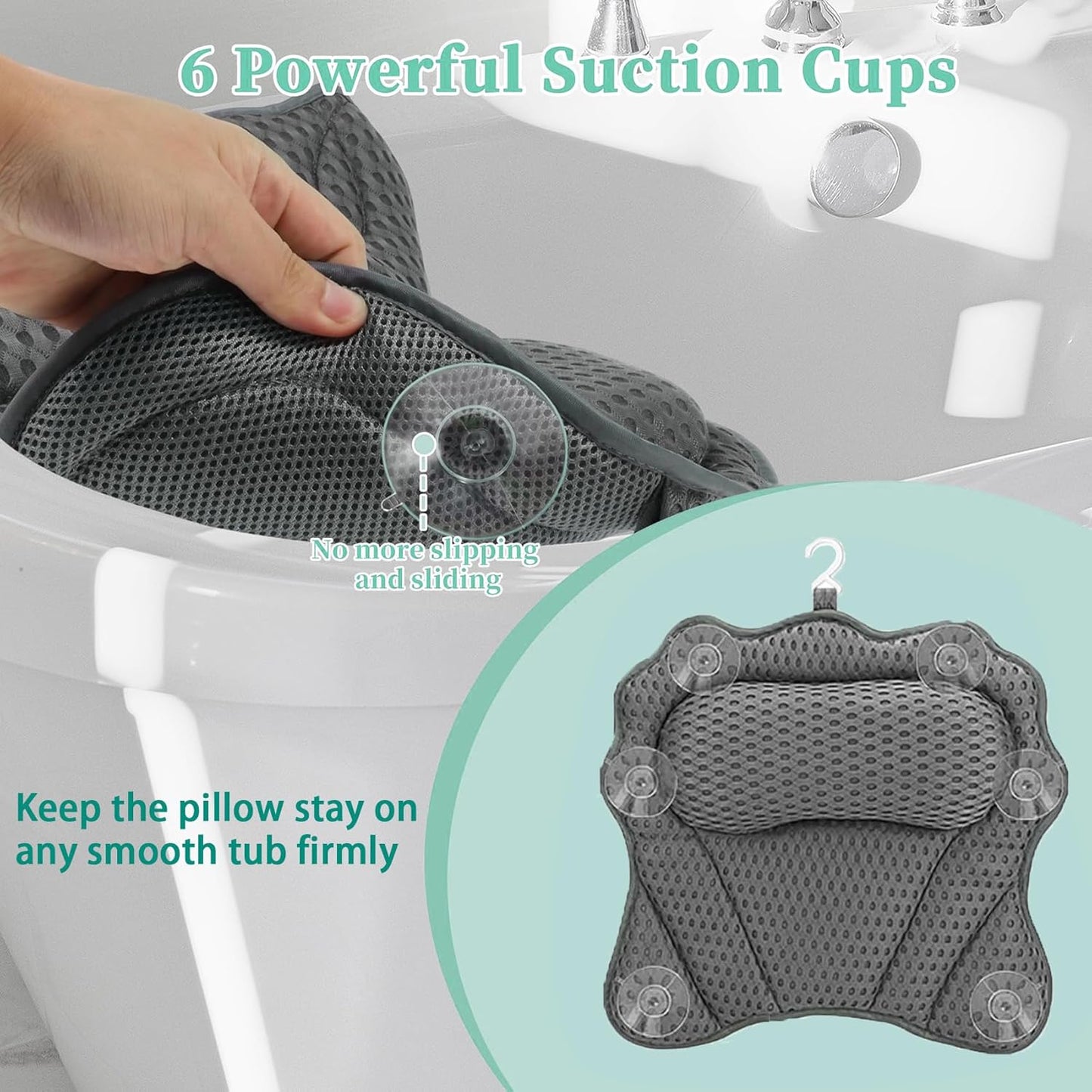 Bath Pillow Bathtub Pillow for Neck Back Support 4D Bath Tub Pillow with 6 Strong Suction Perfect Bath Gift for Women