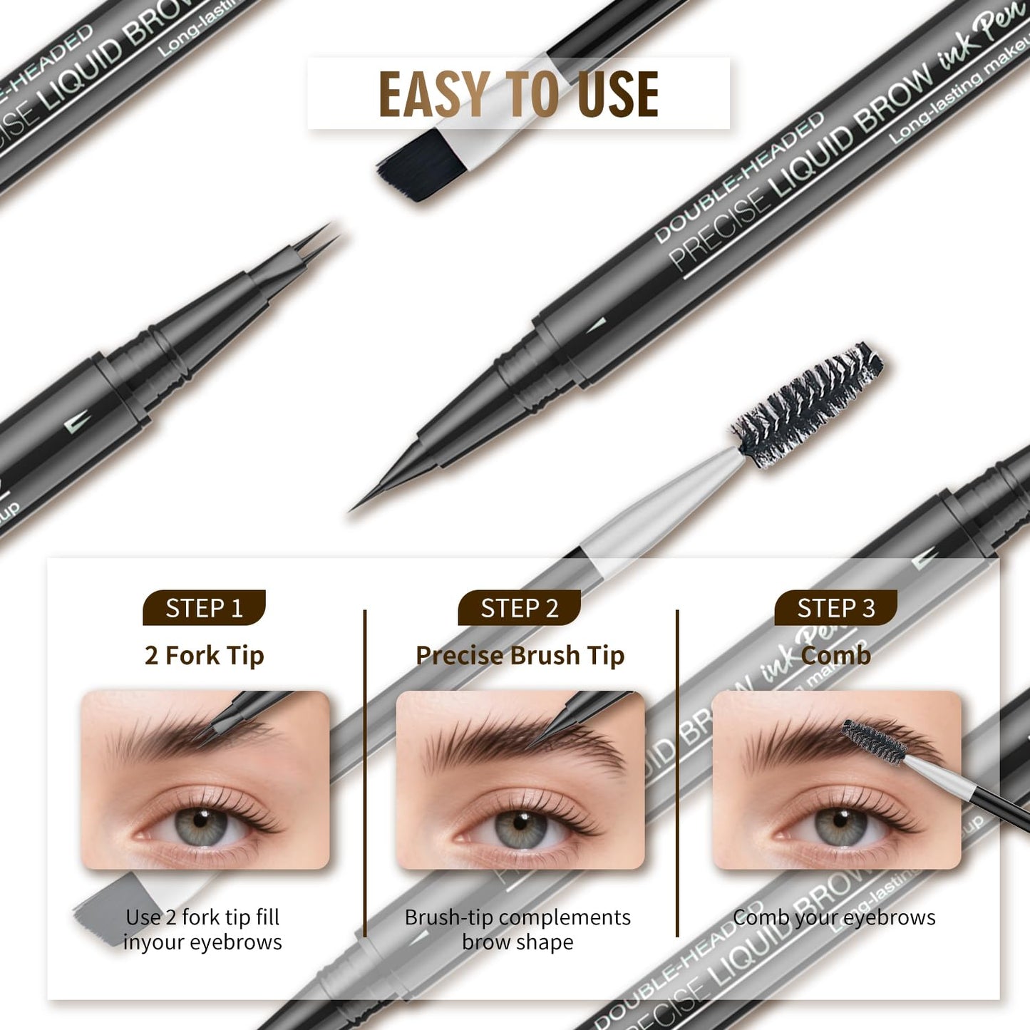 Eyebrow Pencil, Eyebrow Pen with Double-Brush Tip 2-in-1 Eyeliner Dual-Ended Microblading Long Lasting Waterproof Hair-Like Brow Pencil with Eyebrow Brush (Light Brown)