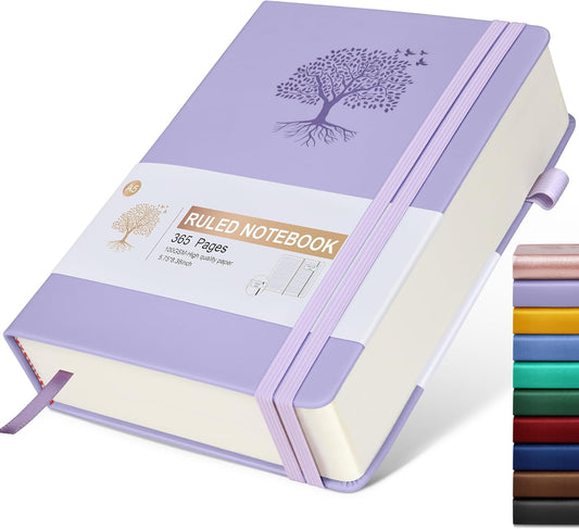 Lined Journal Notebook -365 Pages A5 Thick Journals for Writing Ruled Notebook, Pink Hardcover Leather Journals for Women Men, Daily Journal Notebook for Work, Note Taking ( 5.75'' X 8.38'' Purple)