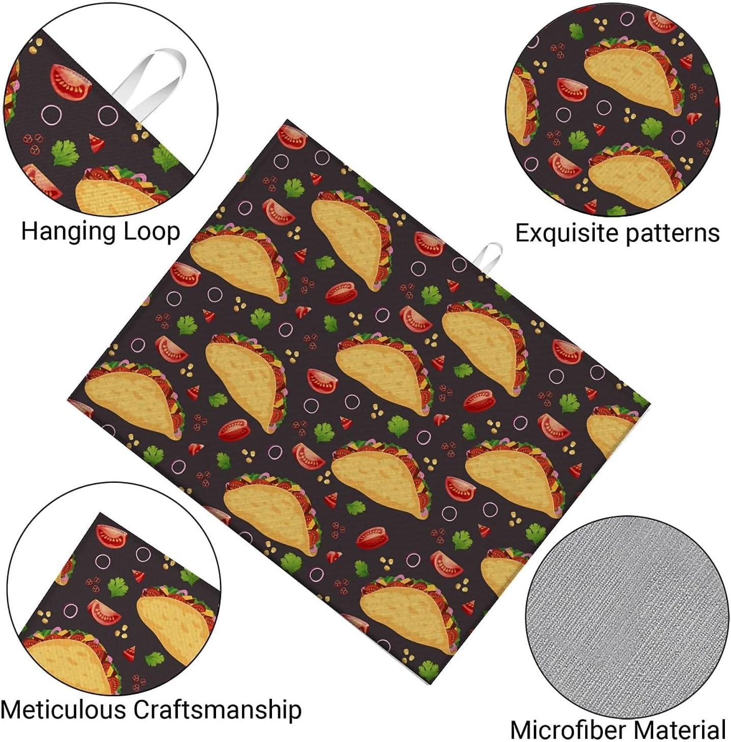 Dish Drying Mat For Kitchen Counter, Tacos Microfiber Absorbent Dish Drainer Rack Pad Reusable Large 18x24in Drying Mat
