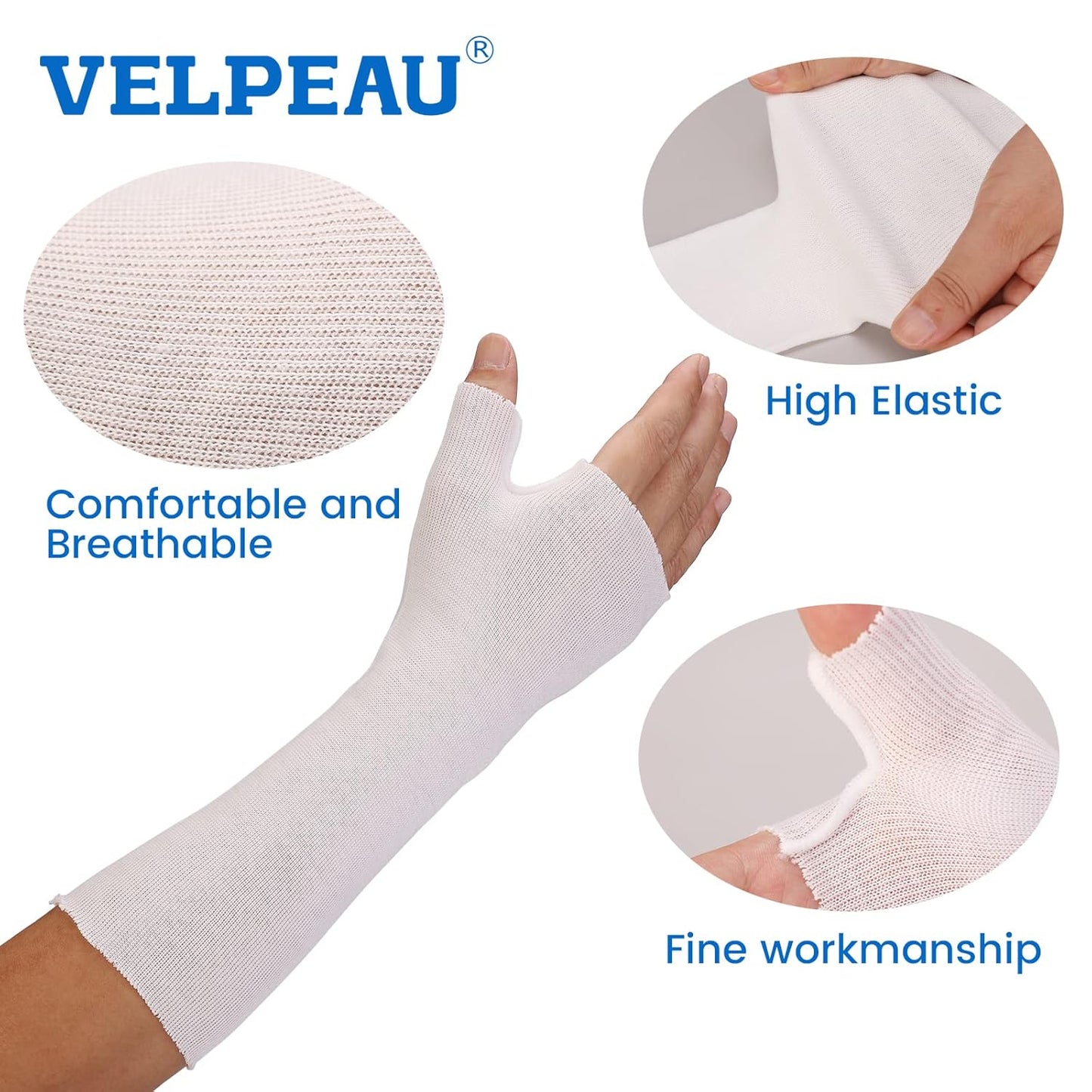Hand Socks for Splint (Pack of 10), Stockinette Tubing, Thin Breathable Surgical Sleeves for Arm, Wrist and Thumb Sleeve Under Brace, Cast Wrap Liner for Men & Women, Fit Left & Right Hands (White, M)