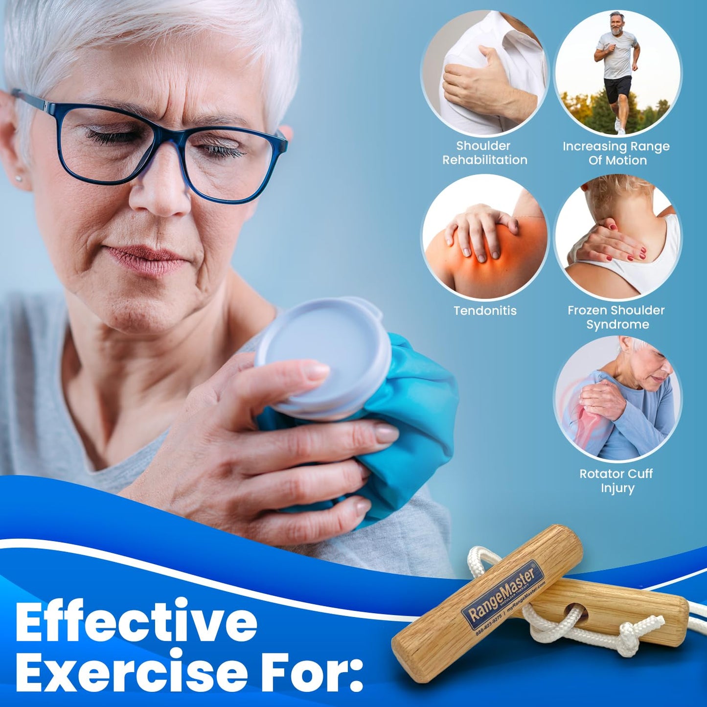 RangeMaster Econo Ranger Shoulder Pulley │ Physical Therapy Exercises │ Aids in Recovery and Rehabilitation │ Increases Mobility │ Wooden Handles for Comfort │ Metal Bracket Door Attachment