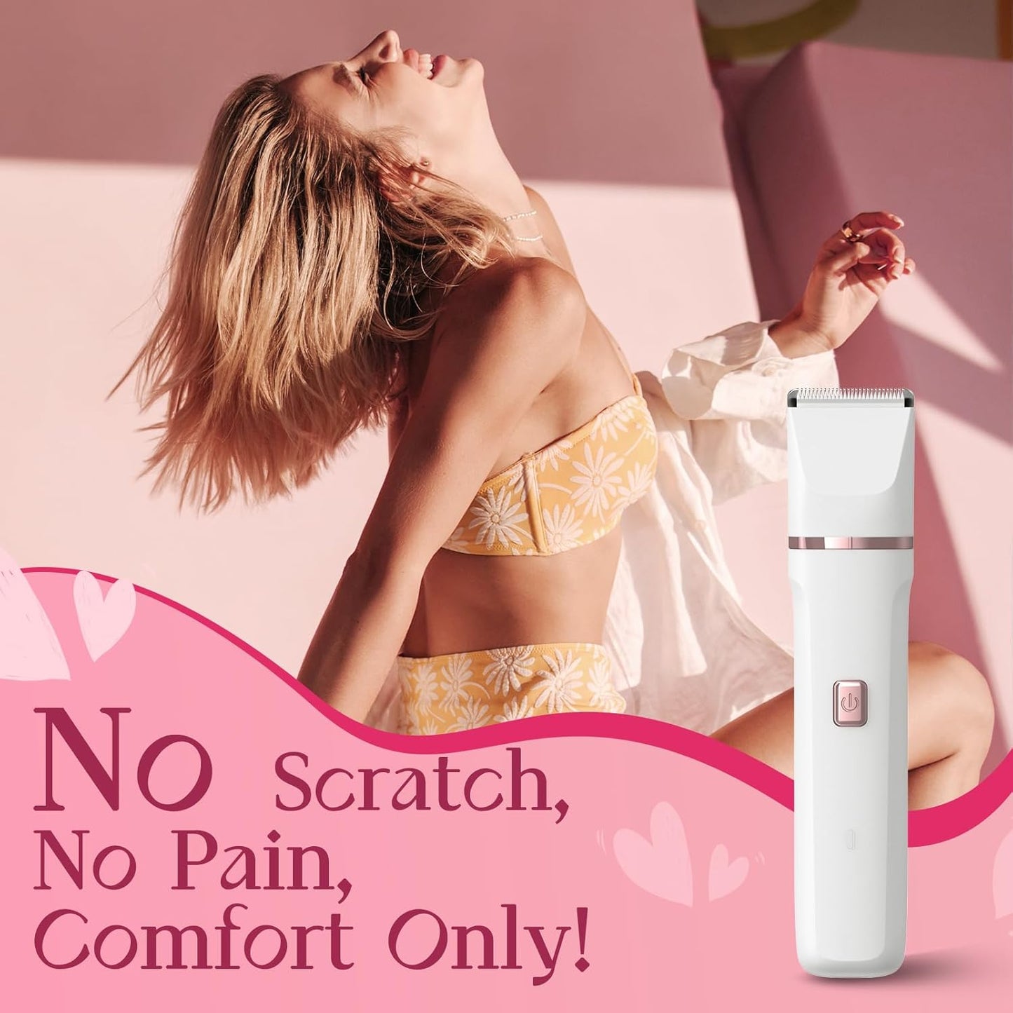 Pubic Hair Trimmer Women - 2-in-1 Electric Bikini Shaver & Facial Hair Remover, Waterproof Body Groomer with Ceramic Blades, USB-C Fast Charging Dock, Cordless Razor for Women's Sensitive Skin (White)