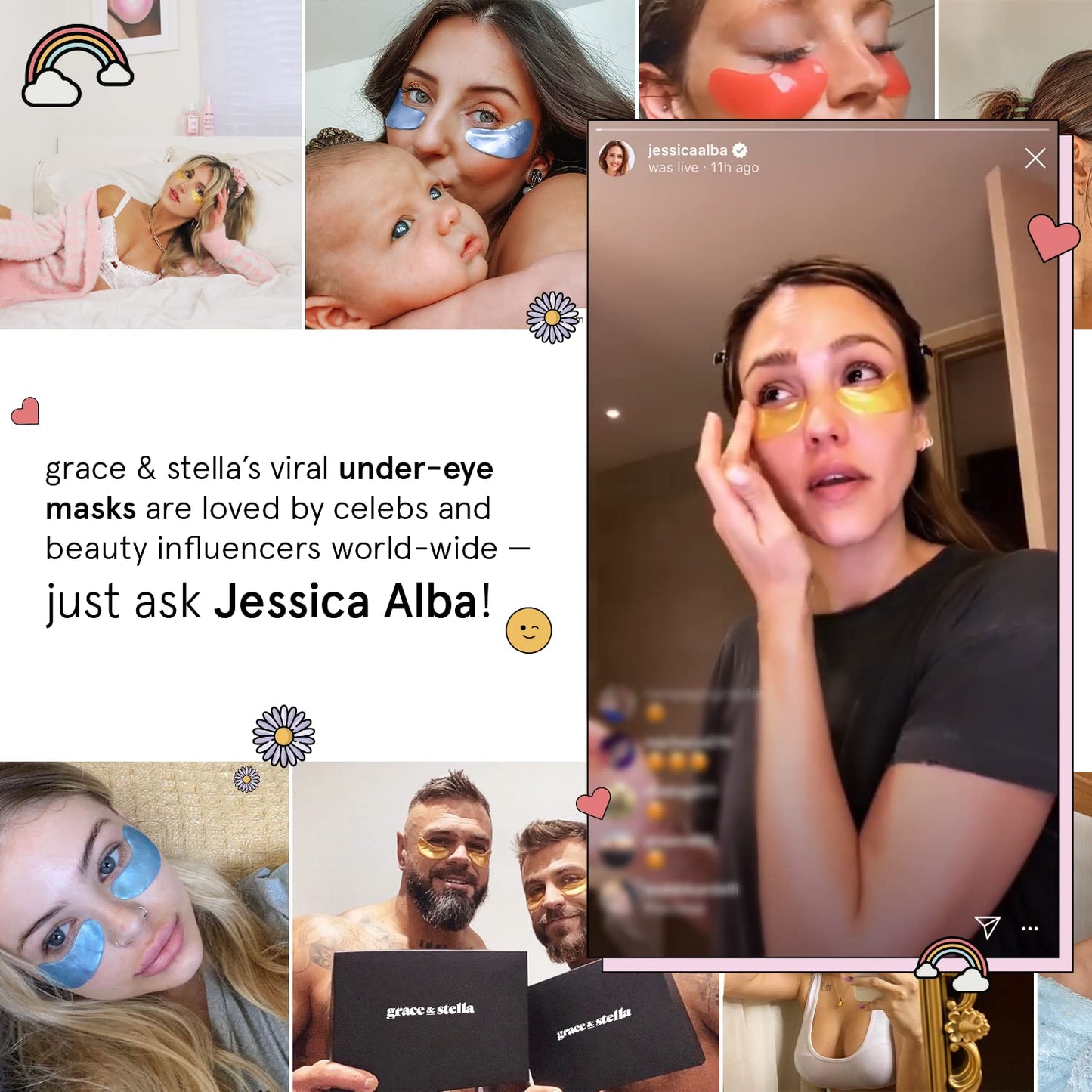 grace & stella Award Winning Under Eye Mask - Reduce Dark Circles, Puffy Eyes, Undereye Bags, Wrinkles - Gel Under Eye Patches - Gifts for Girlfriend - Vegan Cruelty-Free Self Care (48 Pairs, Pink)