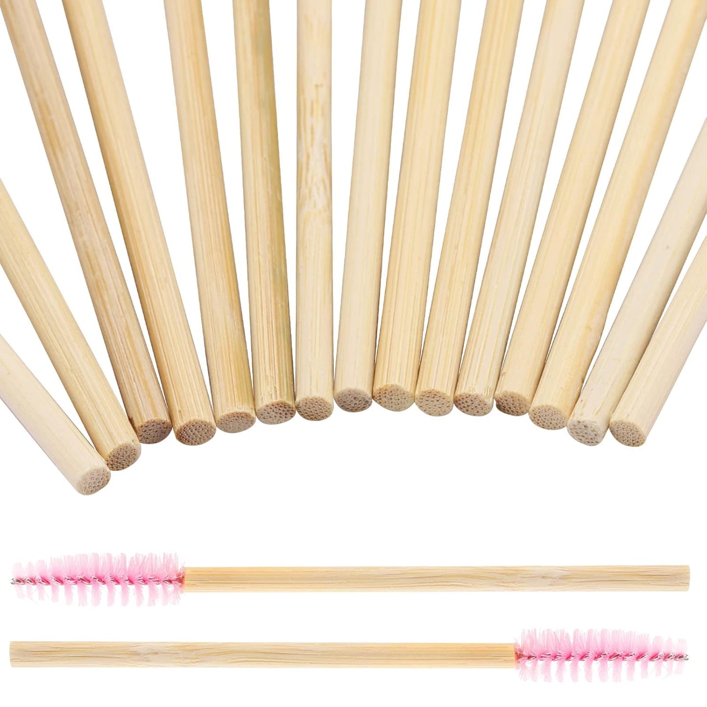 Tbestmax 150 Disposable Mascara Wands Eyelash Brush Spoolies for Eye Lash Extension Eyebrow Bamboo Stick Pink
