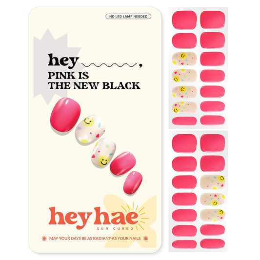 Semi Cured Gel Nail Strips | No LED Lamp Needed | Spring, Marble, Pink | Easy Apply & Remove,Salon Quality |Includes 28 Strips, 1 Prep Pads, Nail File & Wooden stick- Hey, Pink is the New Black
