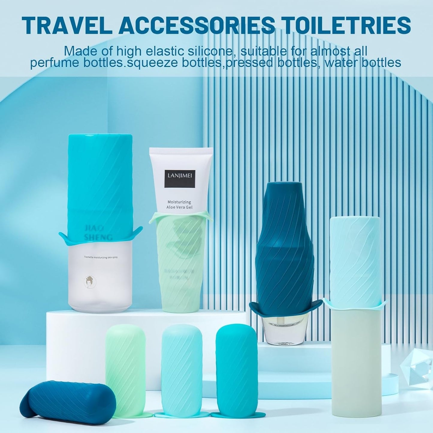 Bottle Covers for Travel, Leak Proofing, Travel Size Container Silicone toiletry sleeves, Leak Locks Travel Accessories for Shampoo Wash Body Bottles and other beauty and personal care(8pcs)