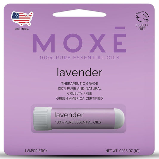 MOXE Lavender Essential Oil Nasal Inhaler, Therapeutic No-Mess Aromatherapy, Relaxation, Naturally Calming, Before Sleep Routine, Uplifts Mood, Pure and Undiluted, Made in USA (1 Pack)
