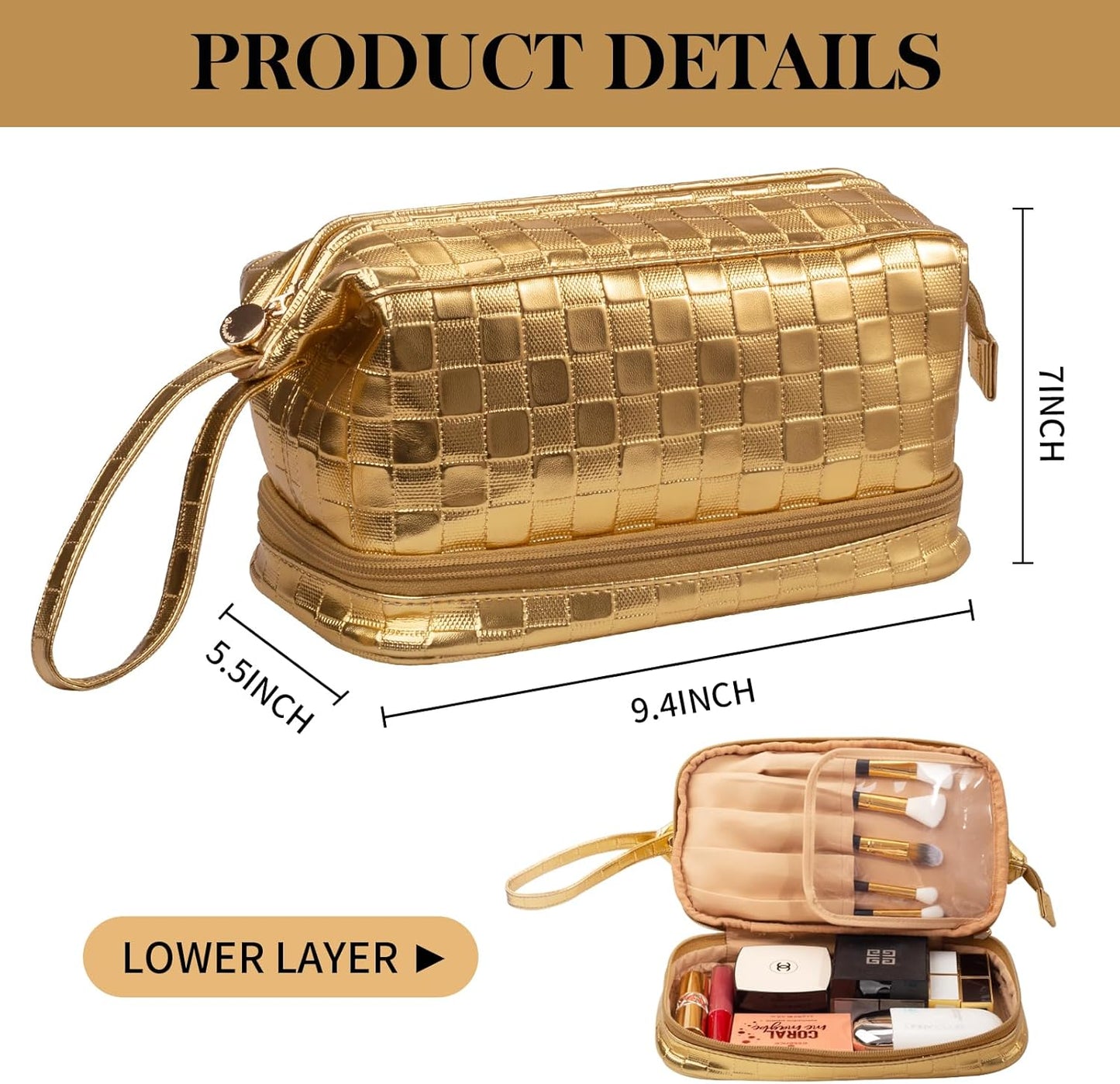 Abiudeng Large Capacity Makeup Bag Ladies Cosmetic Bag Travel Bag with Compartments Portable PU Leather Travel Makeup Bag with Handle