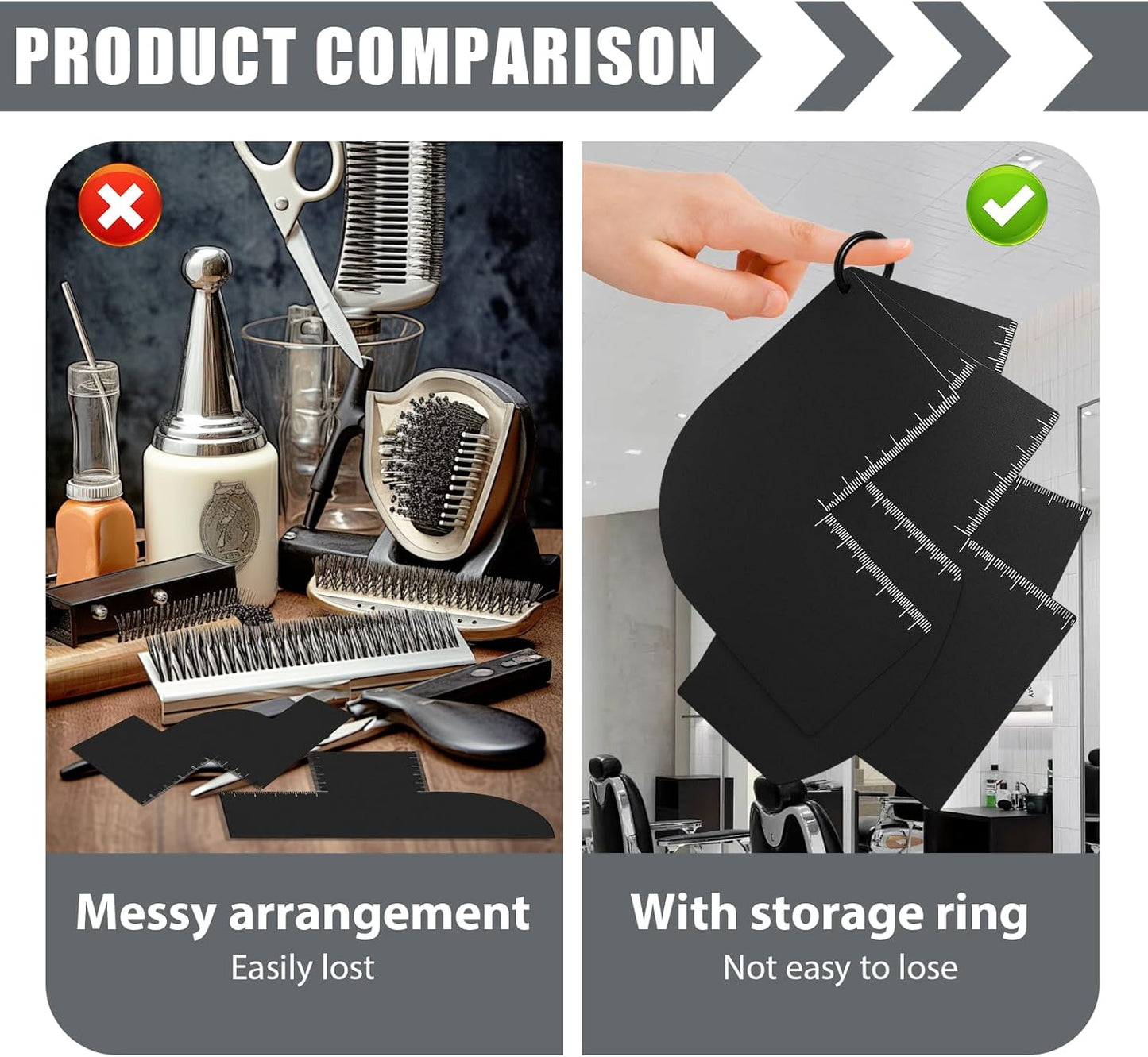 4 Pcs Enhancement Card for Barbers, Professional Hairline Shaping Tool with Measurement Indicators, Durable Reusable Shape Up Tool for Hairline and Beard, T+S+W+V Shaped