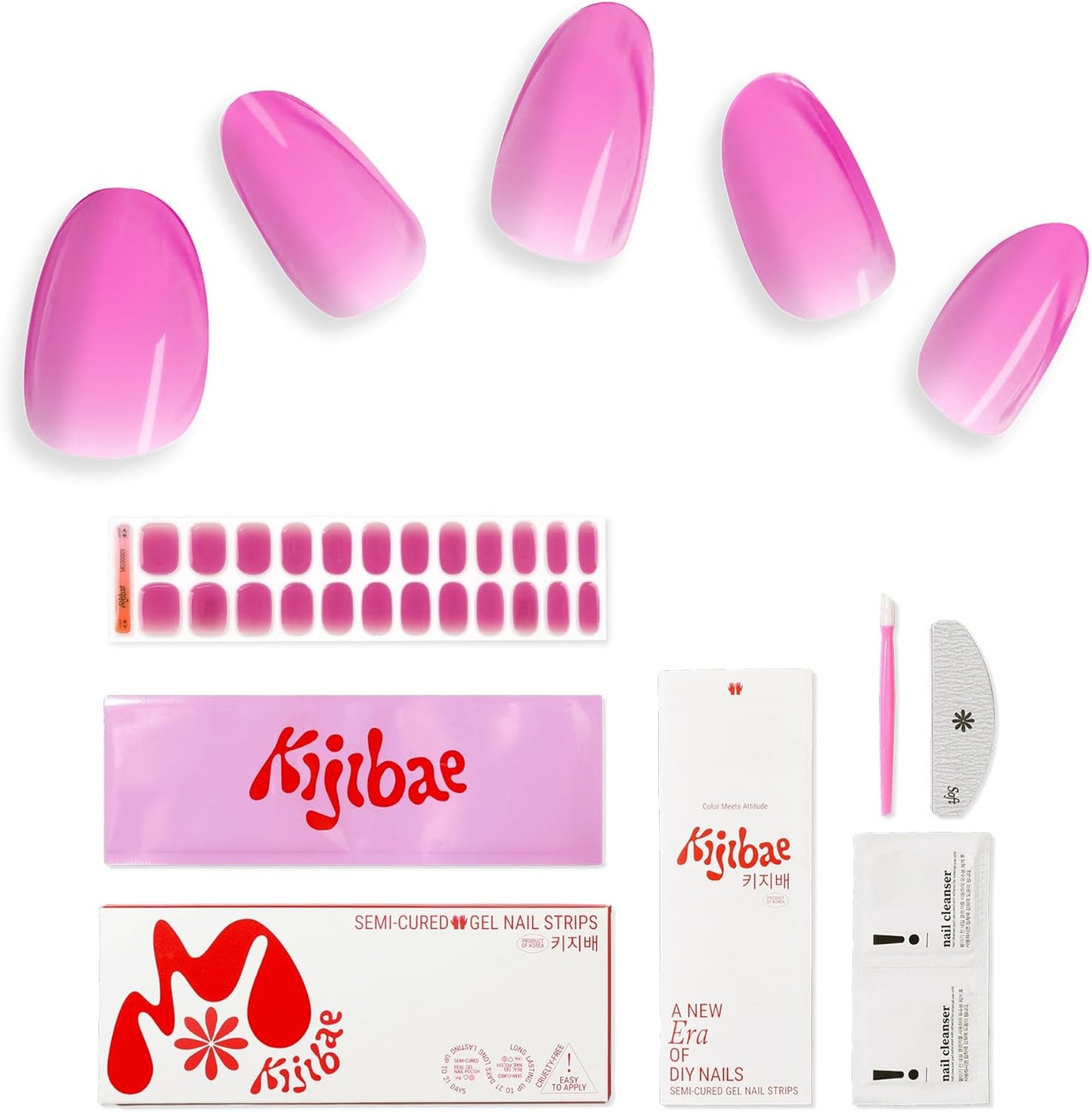 Semi Cured Gel Nail Strips - Minimalist Ombre Nail Polish Wraps, Works with Any UV Lamp - Long Lasting Easy Salon Manicure - 24pcs with 2 Prep Pads, Nail File & Cuticle Stick (Grape Soda)