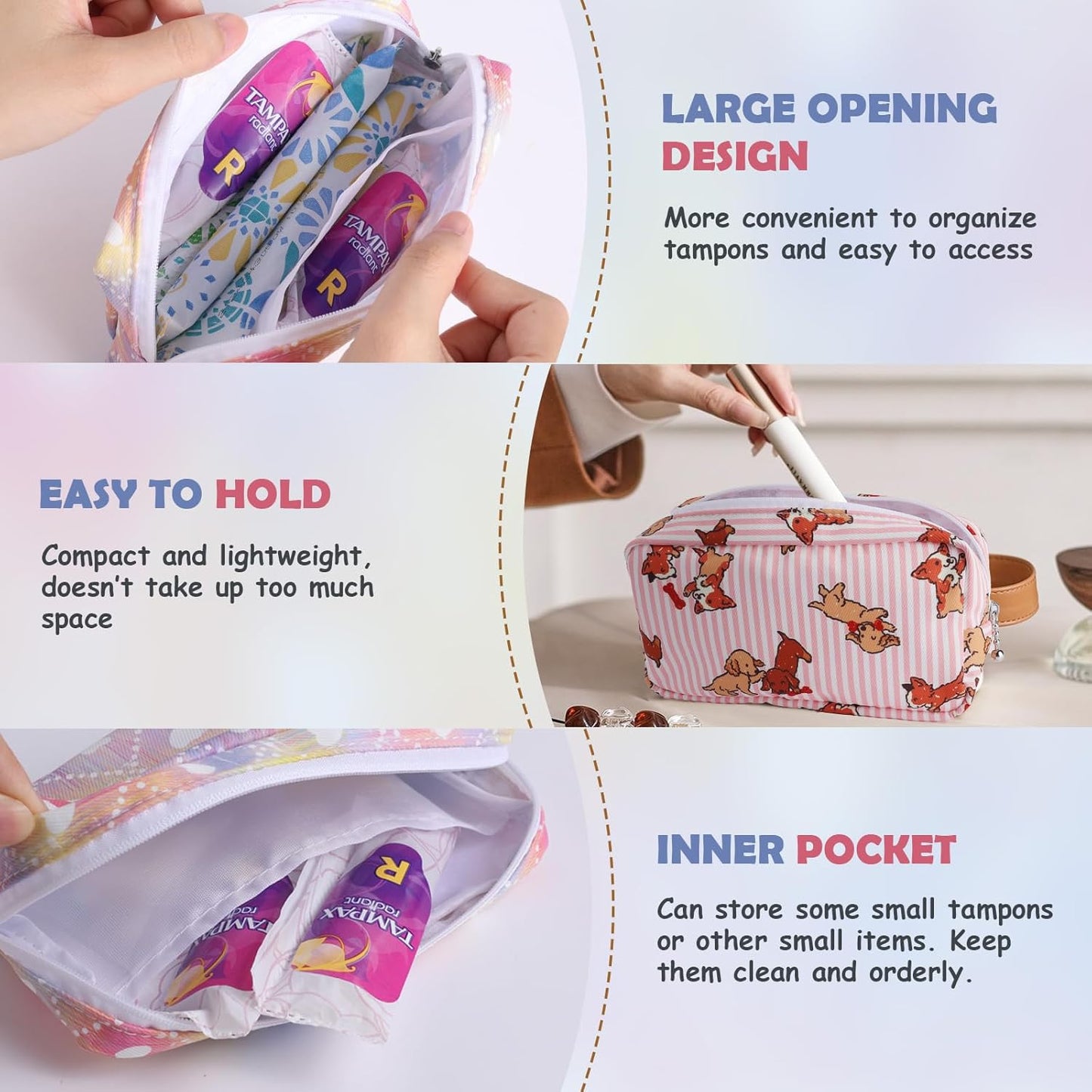 Desing Wish Period Bag for Teen Girls, Lightweight Sanitary Napkin Storage Bag Tampon Holder for Purse Menstrual Pad Pouches First Period Gift (Dazzling Hearts)