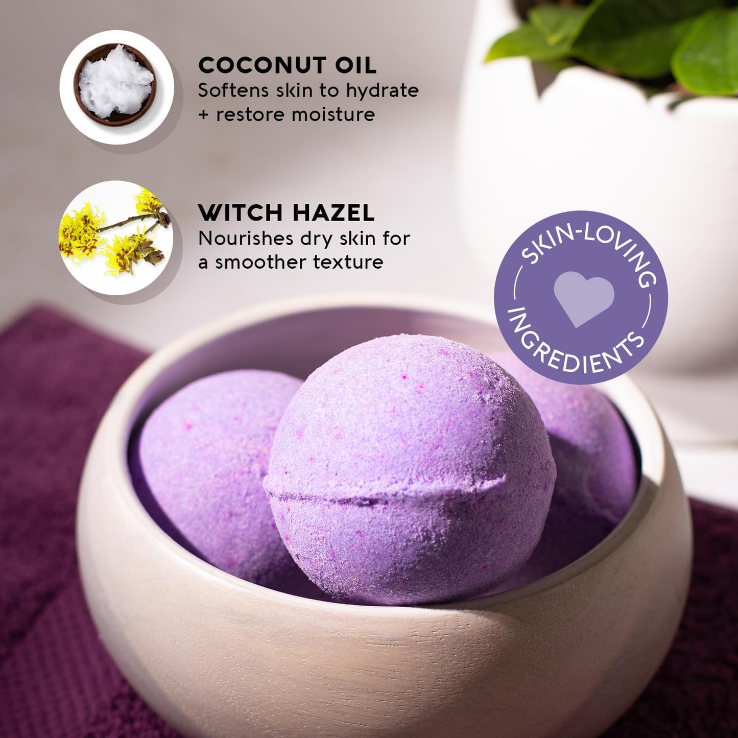 Nature's Beauty Lavender & Rosemary Bath Bomb Multi-Pack - Luxury Fizzy Spa Bath Bomb to Help Calm, Soothe + Revive Dull and Dry Skin Made with Coconut Oil & Witch Hazel, 5.5 oz (4 Pack)