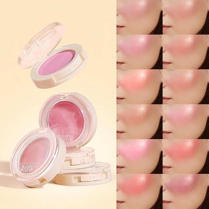 Shiny Blush 12 Color Cream High-Pigmented Buildable Face Blush Long-Lasting Natural Look Face Blush for Cheeks (Color 10)