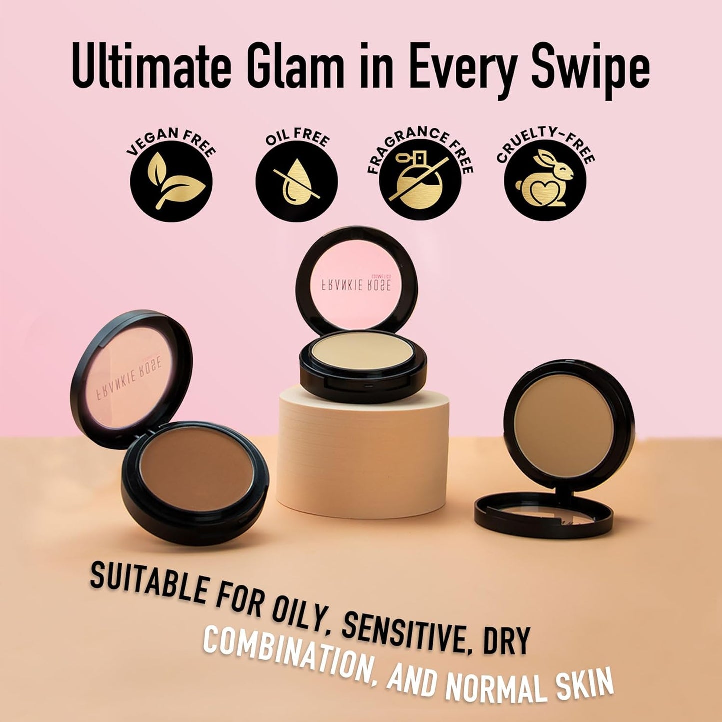 Frankie Rose Cosmetics Powder Foundation – Full Coverage Face Powder For Pores & Imperfections, Evens Out Skin Tone & Shine-Control | 58 Grams (Tan)