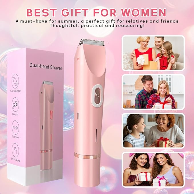 2025 New Electric Womens Shaver, 2-in-1 Body Shaver & Bikini Trimmer for Women, Waterproof Wet & Dry Use Body Hair Electric RazorTrimmer for Bikini Underarm Leg Arm Body Face (Pink)