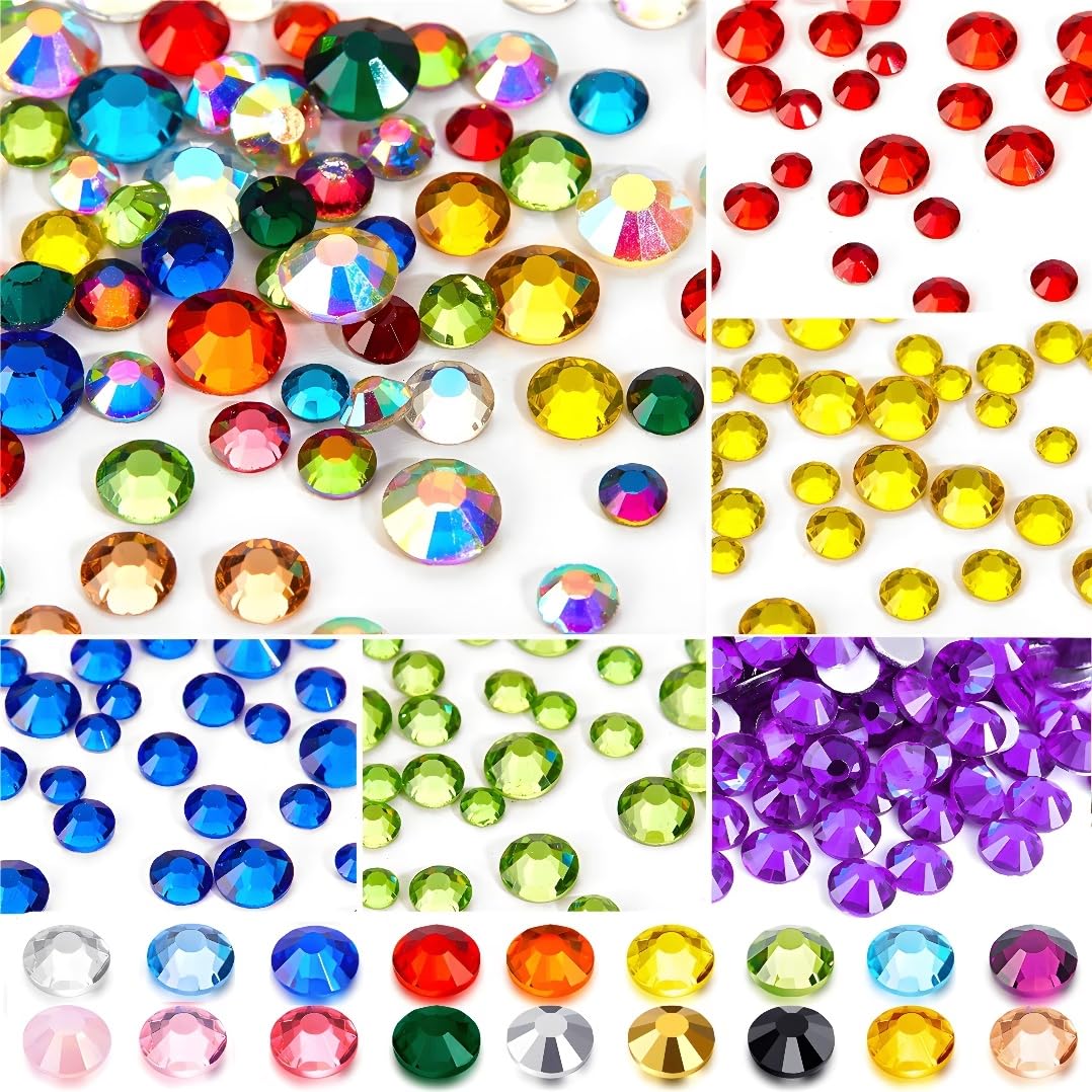 Flatback Rhinestones Round Gems for Nails Art and Crafts 2000Pcs SS16 4mm Glitter Crystals Stone DIY Bags Clothes Shoes (Transparent White)