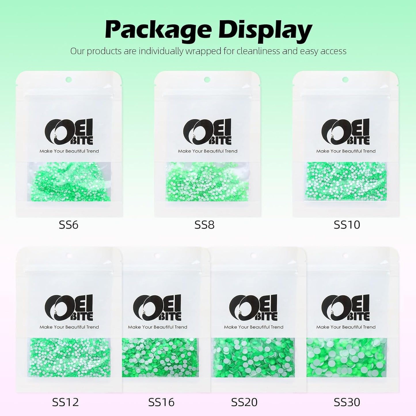 Neon Green Flatback Rhinestones, Glass Rhinestones for Nail Art and Craft, Glue Fix, Loose Crystal Gemstones(Neon Green, SS6, 1440pcs, 1.9-2.0mm)