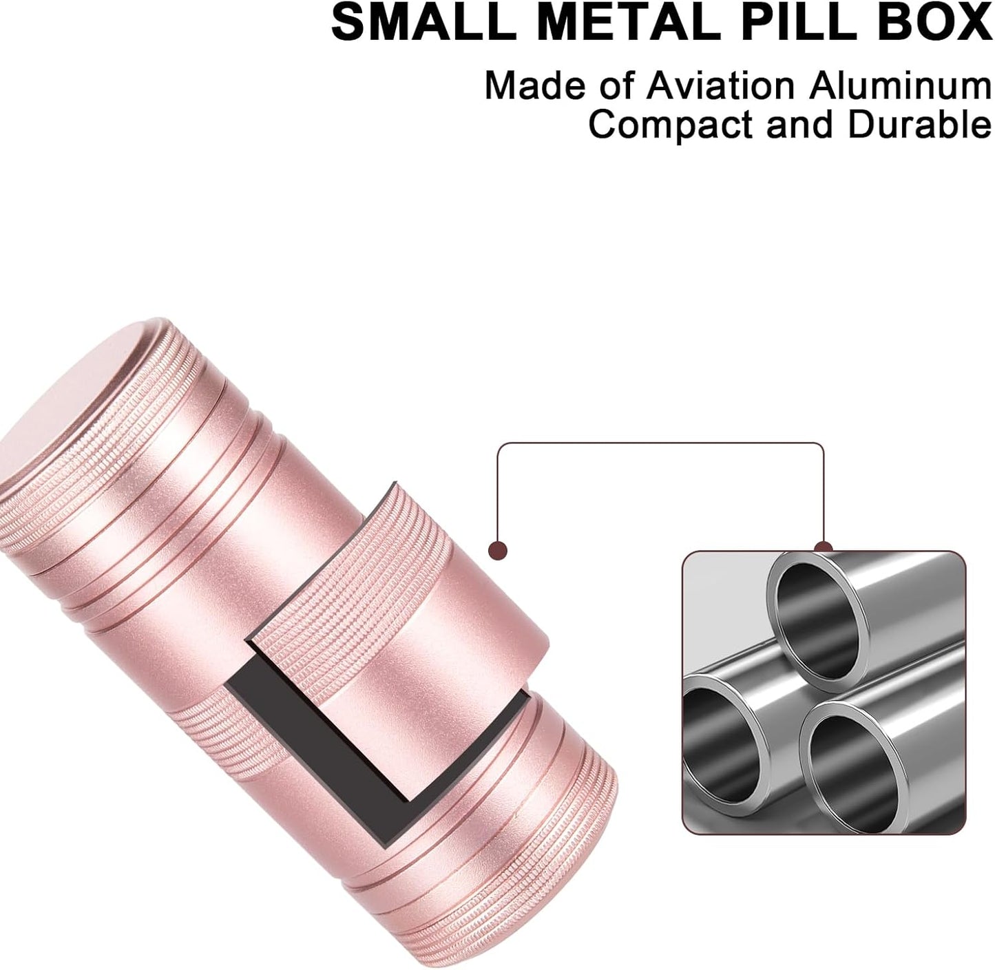 Small Pill Box Metal Pill Case - Portable Waterproof Pill Container for Pocket Purse, Travel Daily Pill Holder, Medicine Organizer for Vitamin/Fish Oil/Supplements Pink 1 Pack
