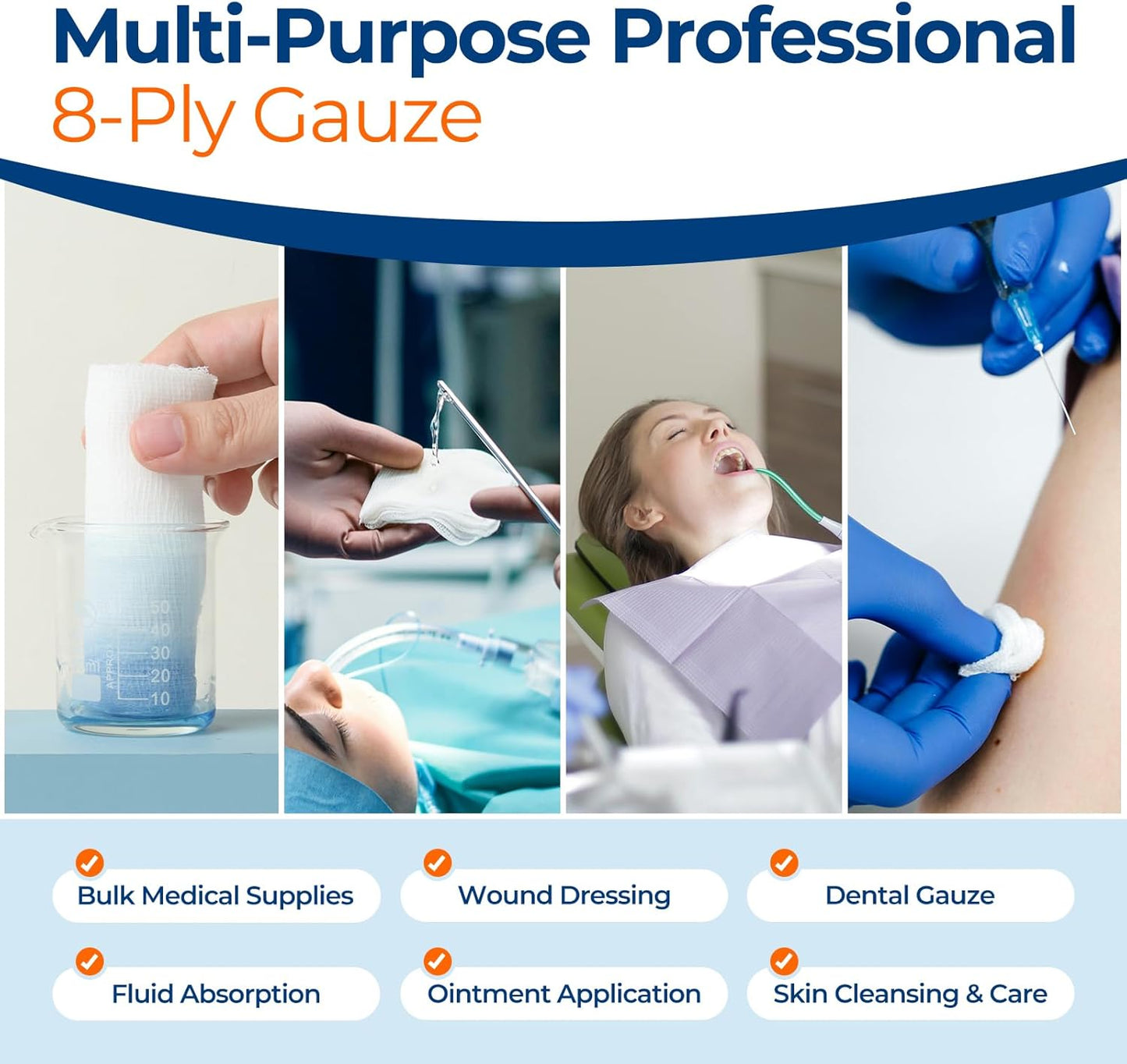 200 Pack 3x3 Inch Gauze Sponges 8-Ply, 100% Cotton Soft Woven Gauze Pads for Wound Care, Highly Absorbent Bulk Hospital-Grade First Aid & Surgical Dressing