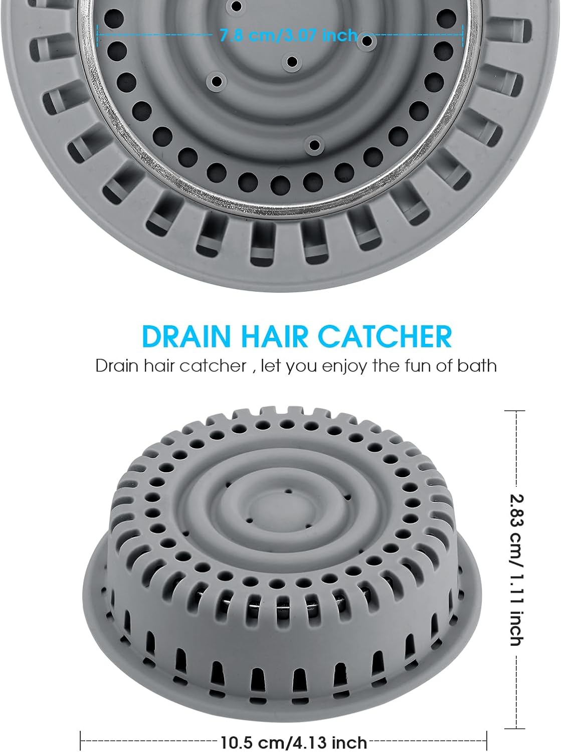 Bathtub Drain Hair Catcher, Shower Hair Drain Catcher, Upgraded Tub Drain Protector Hair Trap/Strainer with Silicone & Stainless Metal Designed for Pop-Up and Regular Drains (Dark Gray)