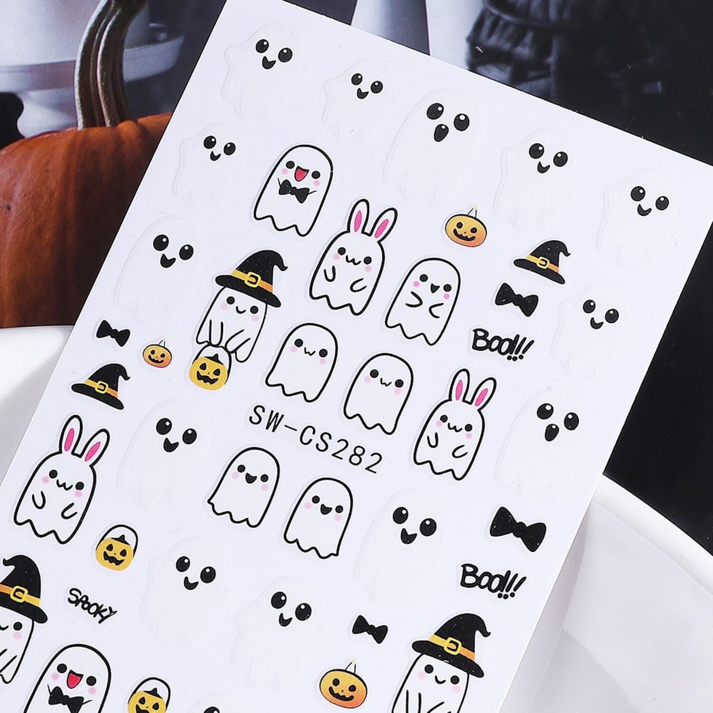Halloween Nail Stickers for Nail Art Cute Ghost Black Cat Pumpkin 3D Self-Adhesive Nail Decals Nail Art Supplies Ghost Skull Flame Pumpkin Nails Design Manicure Stickers for Nails Decoration 6Sheets