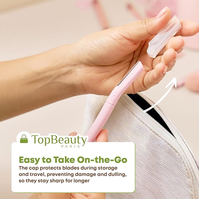 Paris Women Facial Eco Razors - 3 pcs per pack - Wheat Straw Eyebrow Razors - Multipurpose Facial Body Hair Peach Fuzz Removal Trimmer Shaver - Dermaplaning Tool - Protective Safety Cover