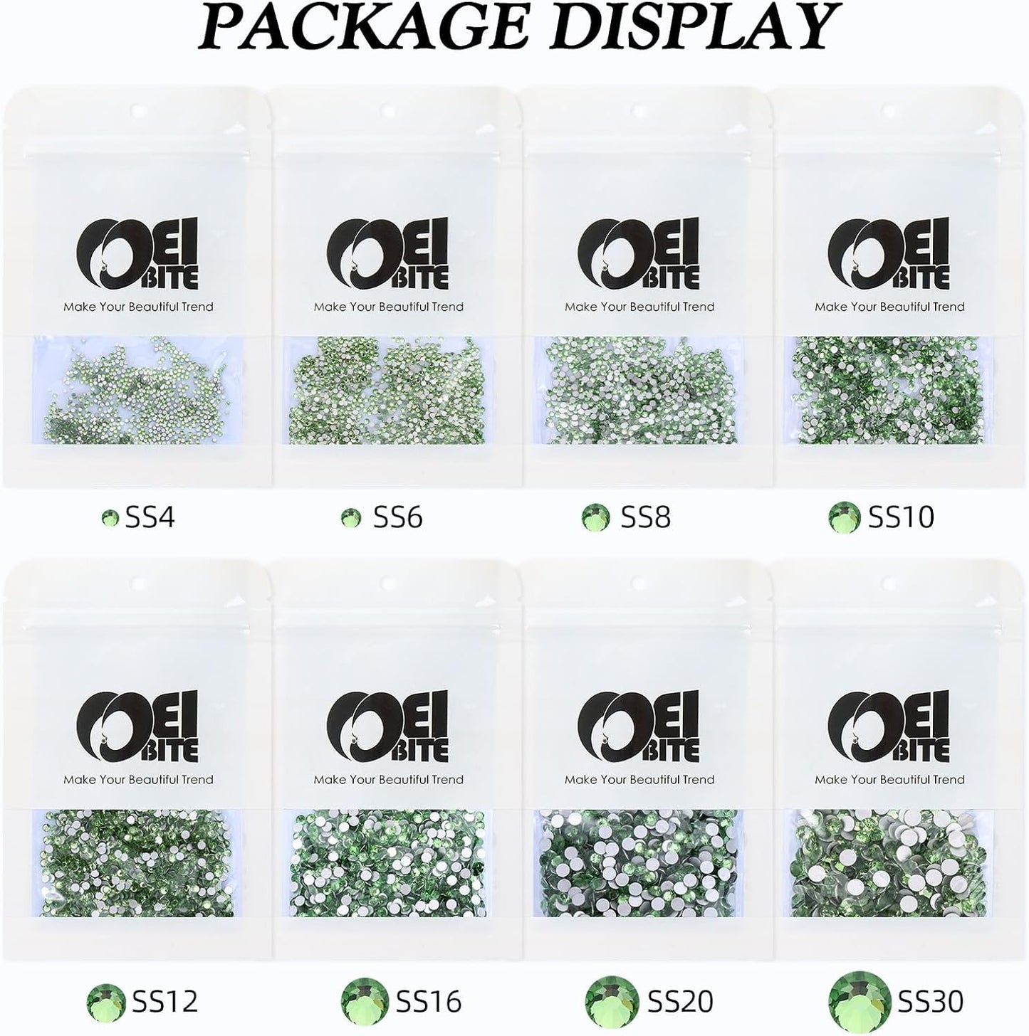 Light Green Flatback Rhinestones, Glass Rhinestones for Nail Art and Craft, Glue Fix, Loose Crystal Gemstones(Lt.Green, SS8, 1440pcs, 2.3-2.5mm)