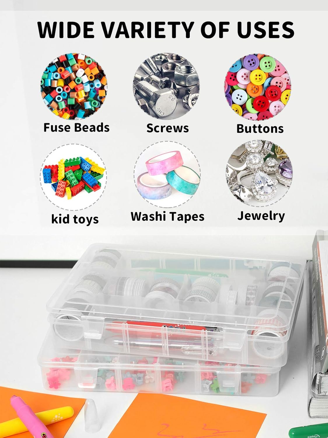 2pack 18 Grids Clear Plastic Organizer Box Storage Container with Adjustable Dividers (Clear x 2PC,18 Grids)