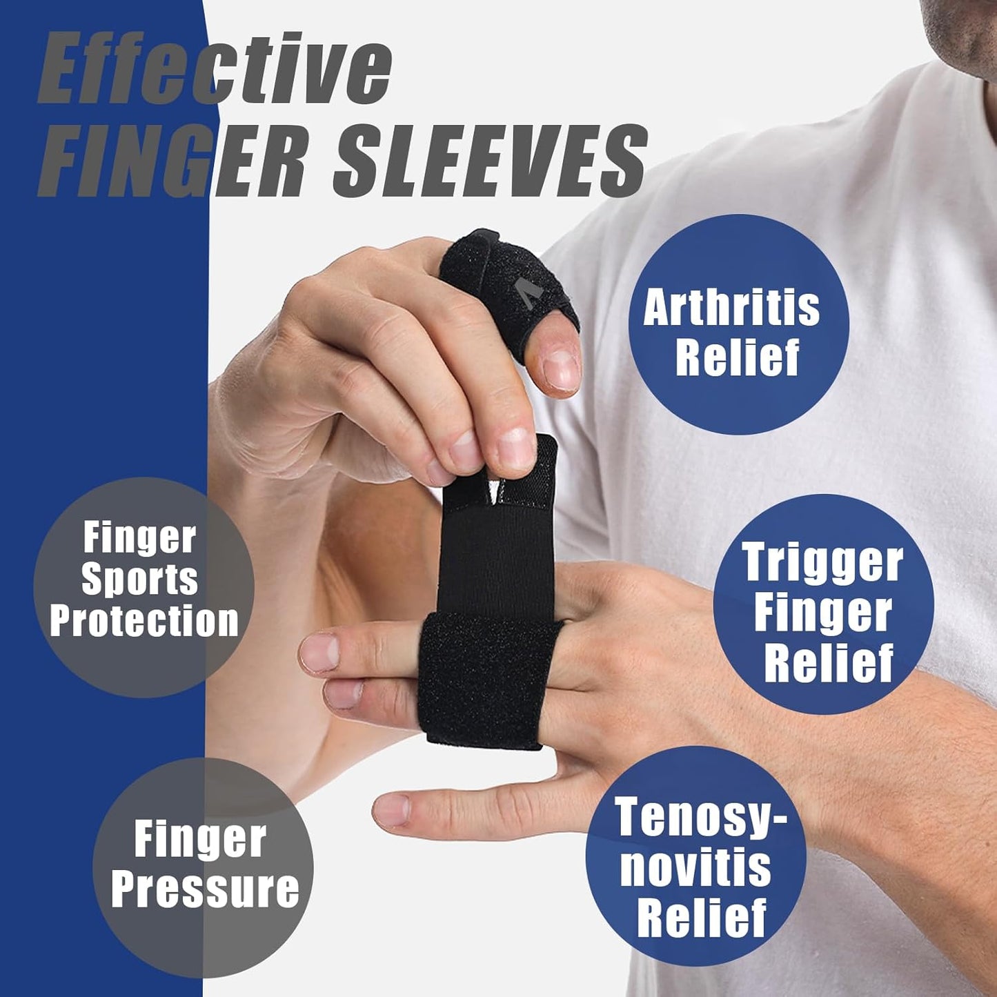 Finger Splint (No Metal Support), 2PCS Lightweight OK Cloth Finger Sleeve/Brace for Arthritis, Tendonitis & Pain Relief, Adjustable Compression for Sports Injury Relief (Basketball, Tennis, Volleyball, Badminton, Golf) – Single Finger Design - S