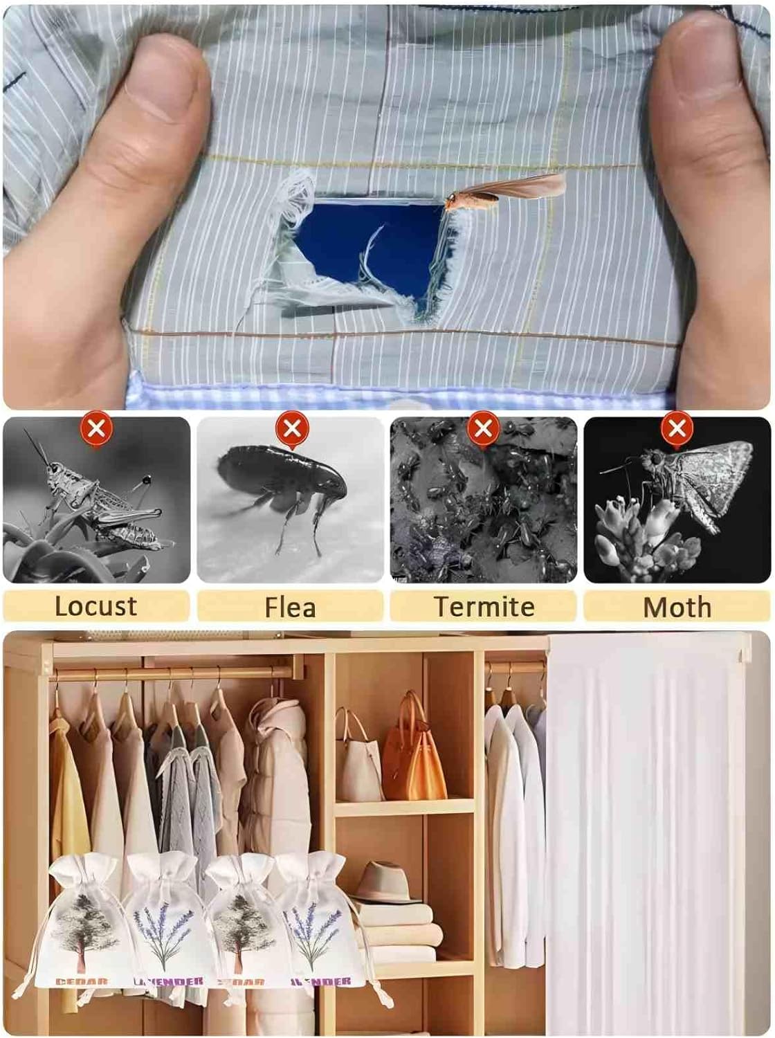 8 Pack Cedar Chips and Natural Dried Lavender Sachets Bags - Stop Clothes Damage, Cedar and Lavendar Home Fragrance Sachets for Drawers and Closets