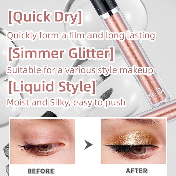 Glitter Eyeshadow Shimmer Long Lasting Effect Shiny Pigment Eyeshadow Glow Eye Makeup (Light Brown)