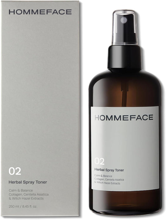HOMMEFACE Men’s Herbal Spray Face Toner - Alcohol-Free, Hydrating & Balancing Facial Mist - Korean Skincare Technology with Witch Hazel, CICA Extract, Hyaluronic Acid, 8.45 fl oz