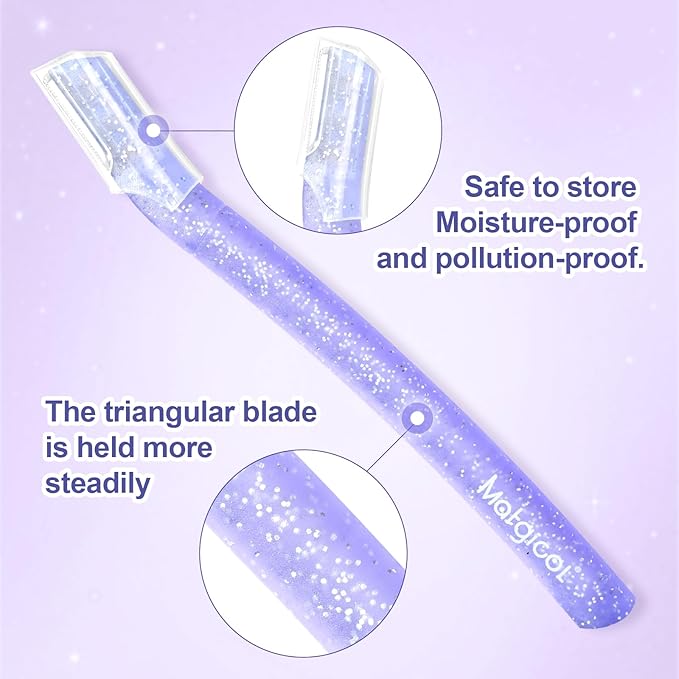 Women’s Dermaplane Razor for Face & Eyebrow - Anti-Cutting Japanese Blades for Eyebrow and Facial Hair Removal, Achieve Silky Skin and Perfect Brows (Purple, 6 Count)