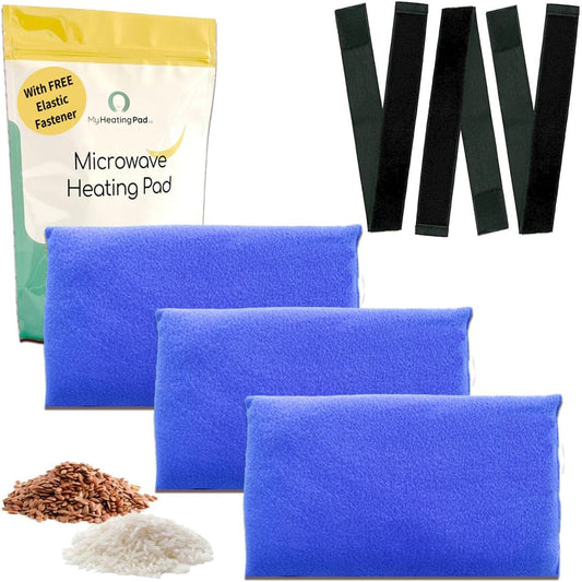 Microwavable Heating Pads for Lower Back, Neck, and Shoulder Pain Relief - Moist Microwave Heating Pad for Muscles and Joints - Microwave Hot Pack Heat Pad for Cramps - 3 Packs Blue
