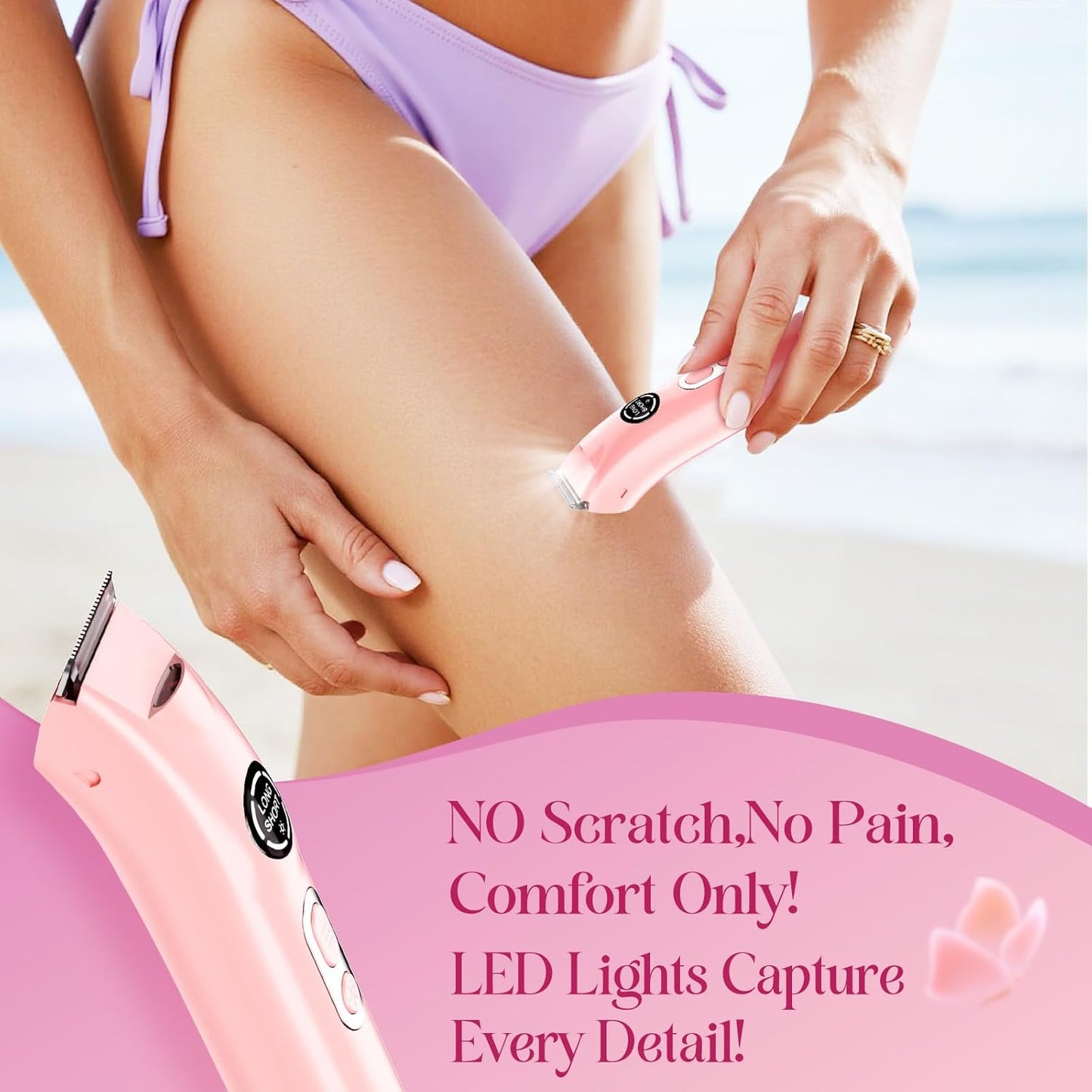 Bikini Trimmer for Women|Hair Removal Shaver - Painless Electric Razor, Cordless Body Shaver for Travel, Replaceable Lady Facial Razor|Trim Nasal/Eyebrows, IPX7 Waterproof&Easy Cleaning, Ceramic Blade