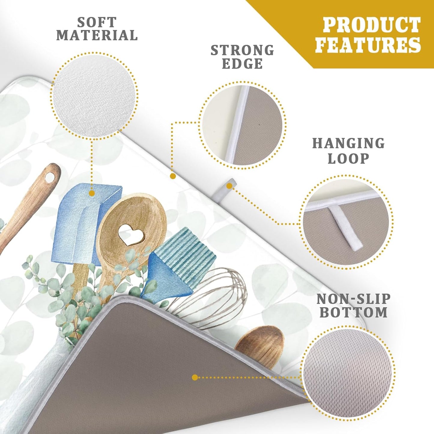 Sage Green Dish Drying Mat for Kitchen Counter, Cooking Supplies Reversible Dish Drainer Rack Pad Fast Dry Kitchen Accessories 18x24 Inch