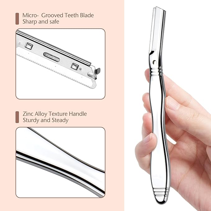 Eyebrow Razor, Dermaplaning Tool for Face, Face Razors for Women, Dermaplane Razor, Hair Removal and Exfoliation, Facial Razor, Face Shaver for Women&Men, 6 Blade Refills with Blade Cover (Silver)