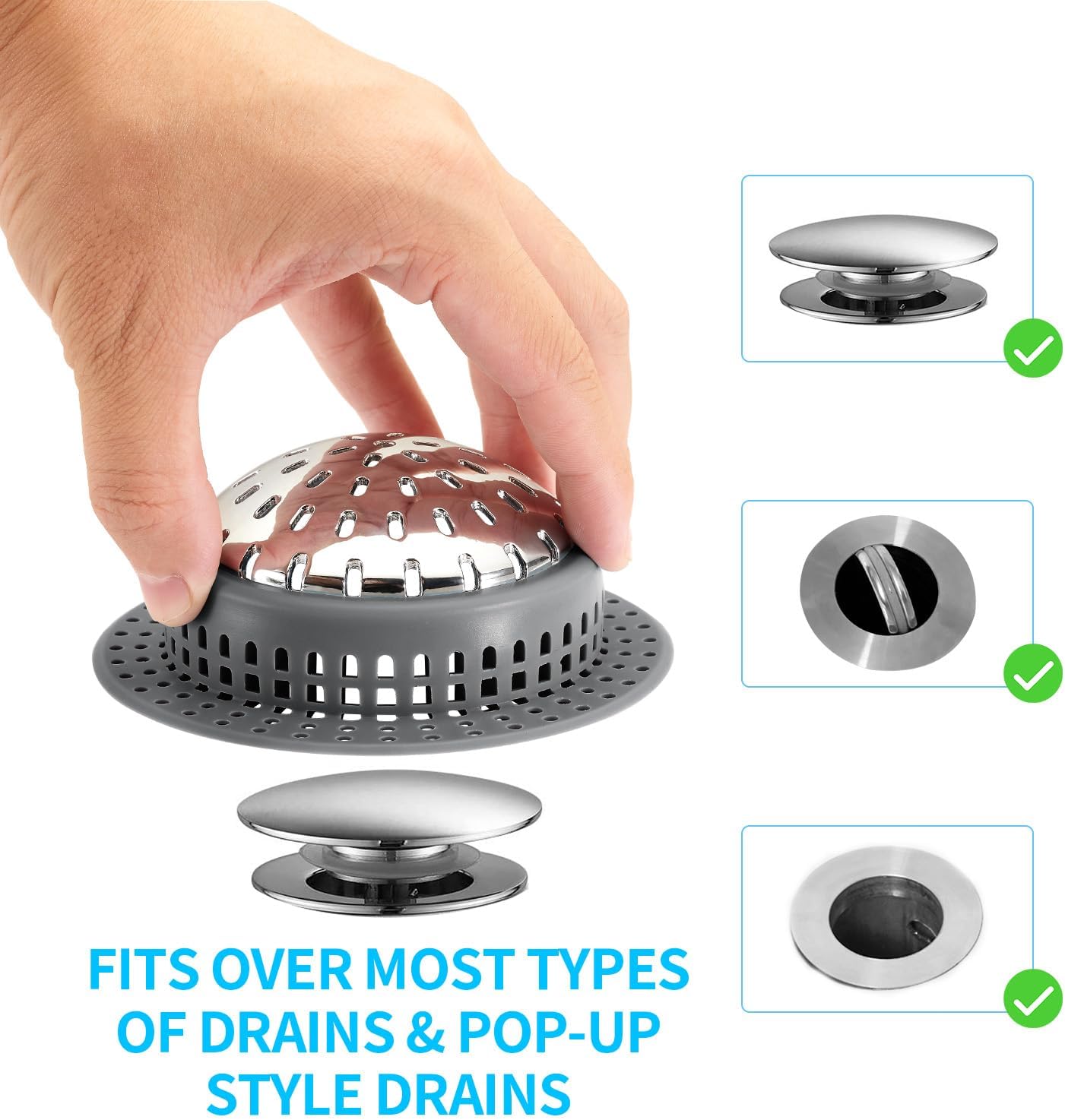 Shower Drain Hair Catcher, Shower Drain Cover, Bathtub Drain Hair Catcher for Pop-Up & Regular Drains