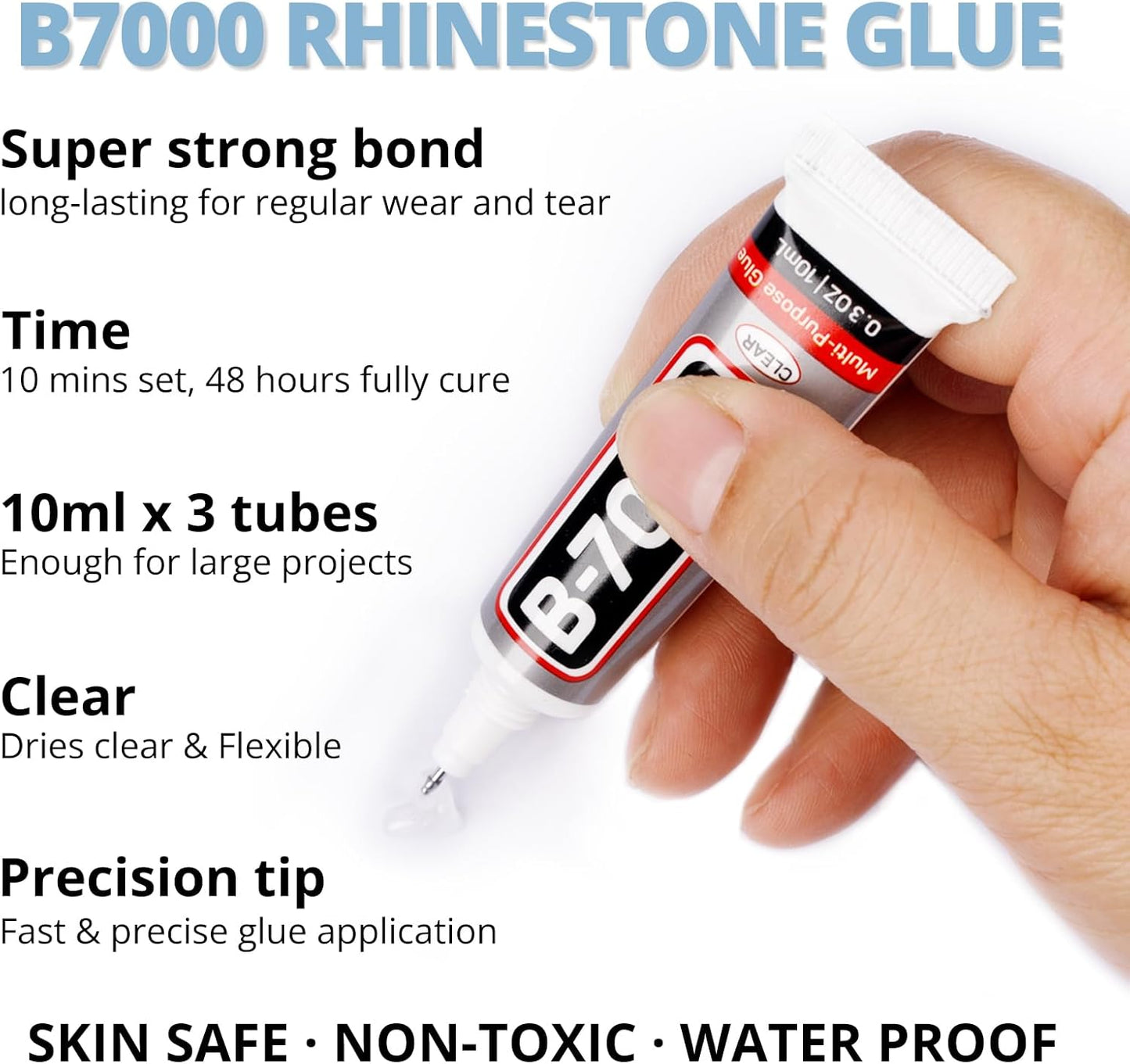 30000Pcs Resin Rhinestones Set for Crafting Bedazzling, Light Blue Flatback Gems Jewels for Crafts Clothes Shoes Fabric Outfit Nails Makeup, Flat Back Crystal 2-6mm with b 7000 Glue