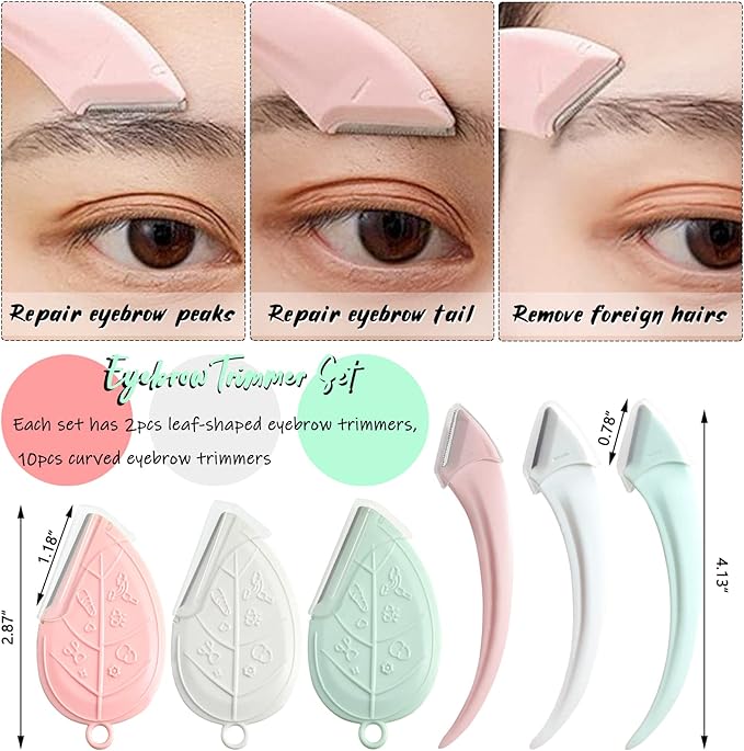 ONEUPIN 12PCS Eyebrow Trimmer Set Stainless Steel Leaves Curved Eyebrow Razor Trimmer Facial Shaver Razor Brow Shaper Suitable for Any Skin Type Hair Removal Accessories for Men Women（Green）