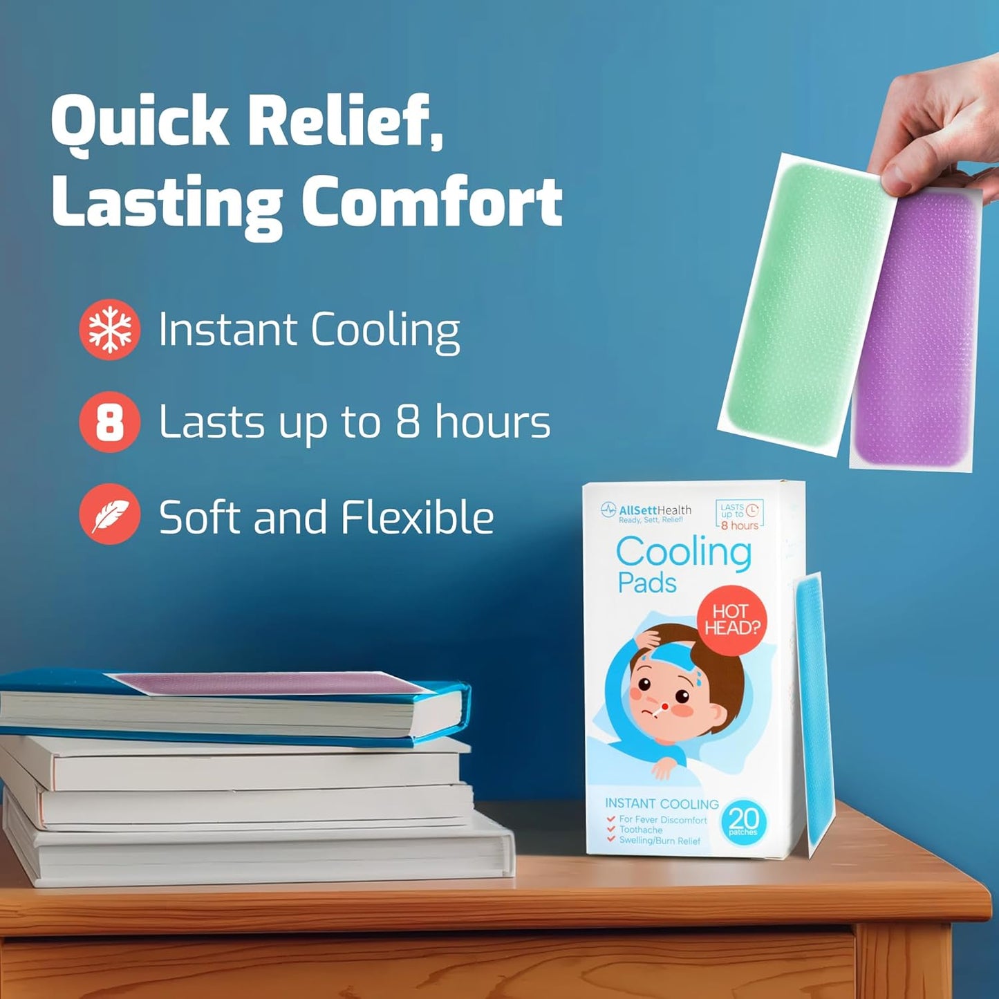 Cooling Patches for Kids -20 Pack Fever Patch for Kids, Minty Cool- Cold Fever Stickers -Baby Pad, Hot Weather Forehead, Reducer Headache Patches Multi-Color