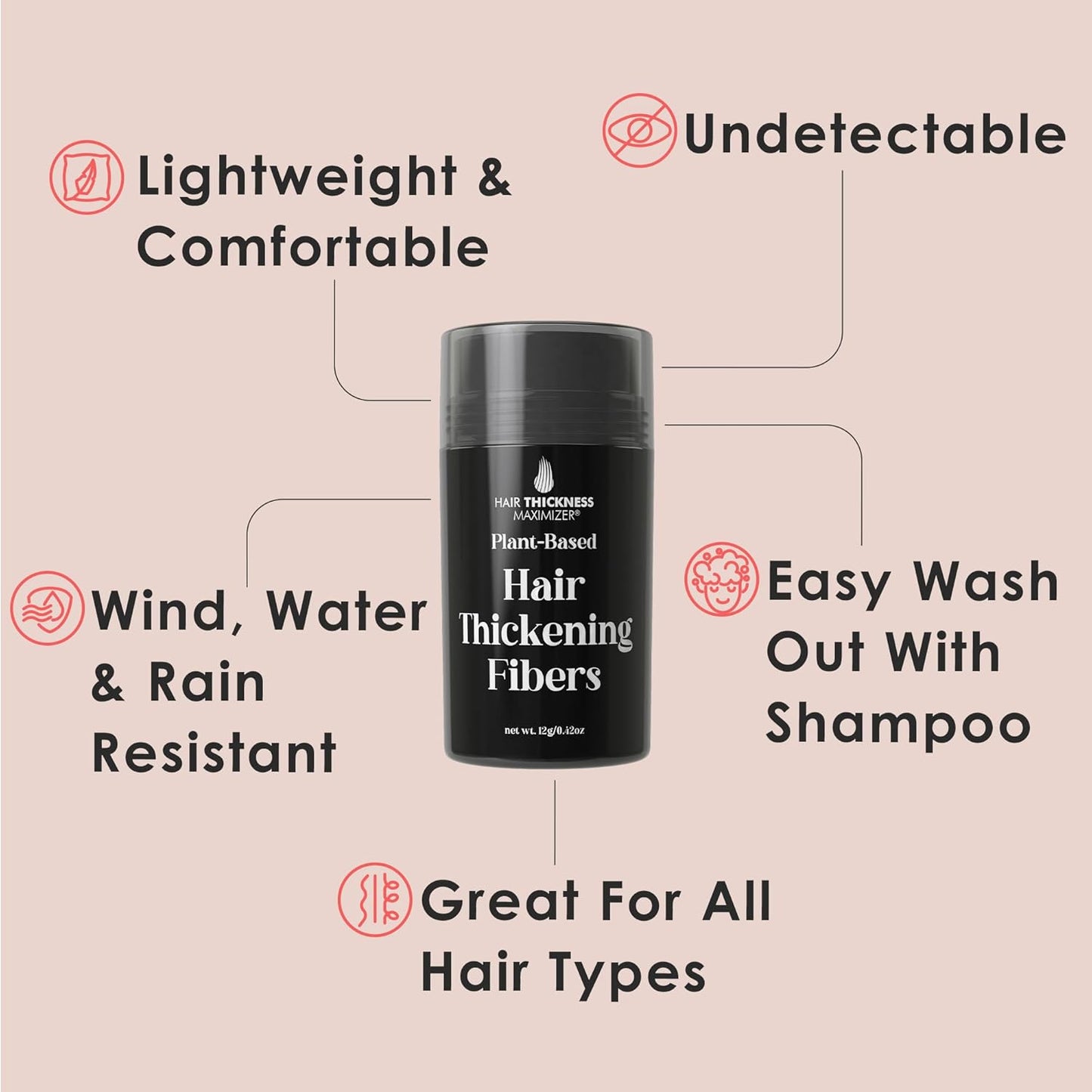 Hair Fibers for Thinning Hair For Women, Men. Plant-Based Formula for Instant Hairline & Bald Spot Coverage. Non-Itchy, Easy to Wash Out (Medium Brown)